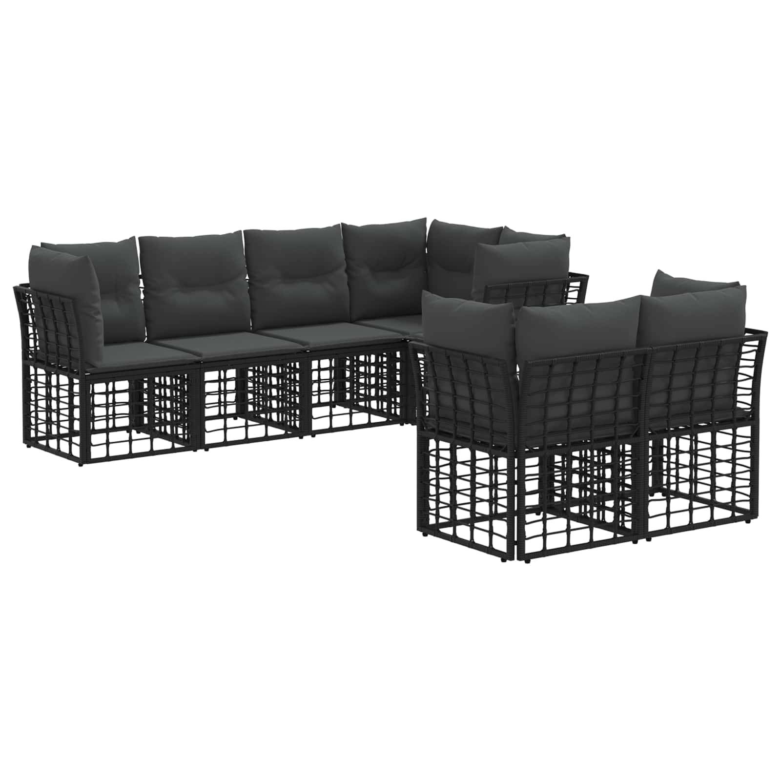 vidaXL Outdoor-Sofagarnitur mit Kissen 7 pcs Schwarz Polyester