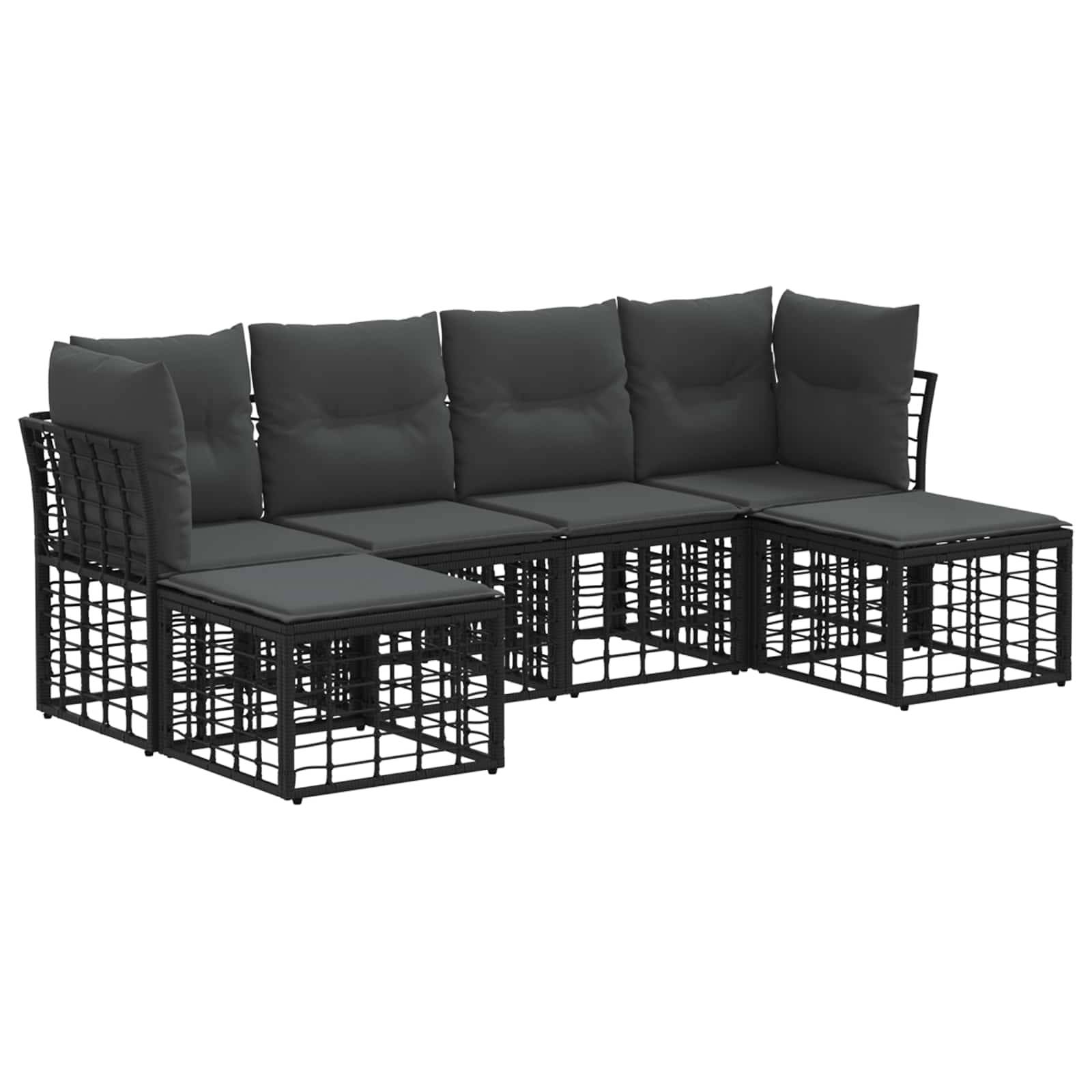 vidaXL Outdoor-Sofagarnitur mit Kissen 6 pcs Schwarz Polyester