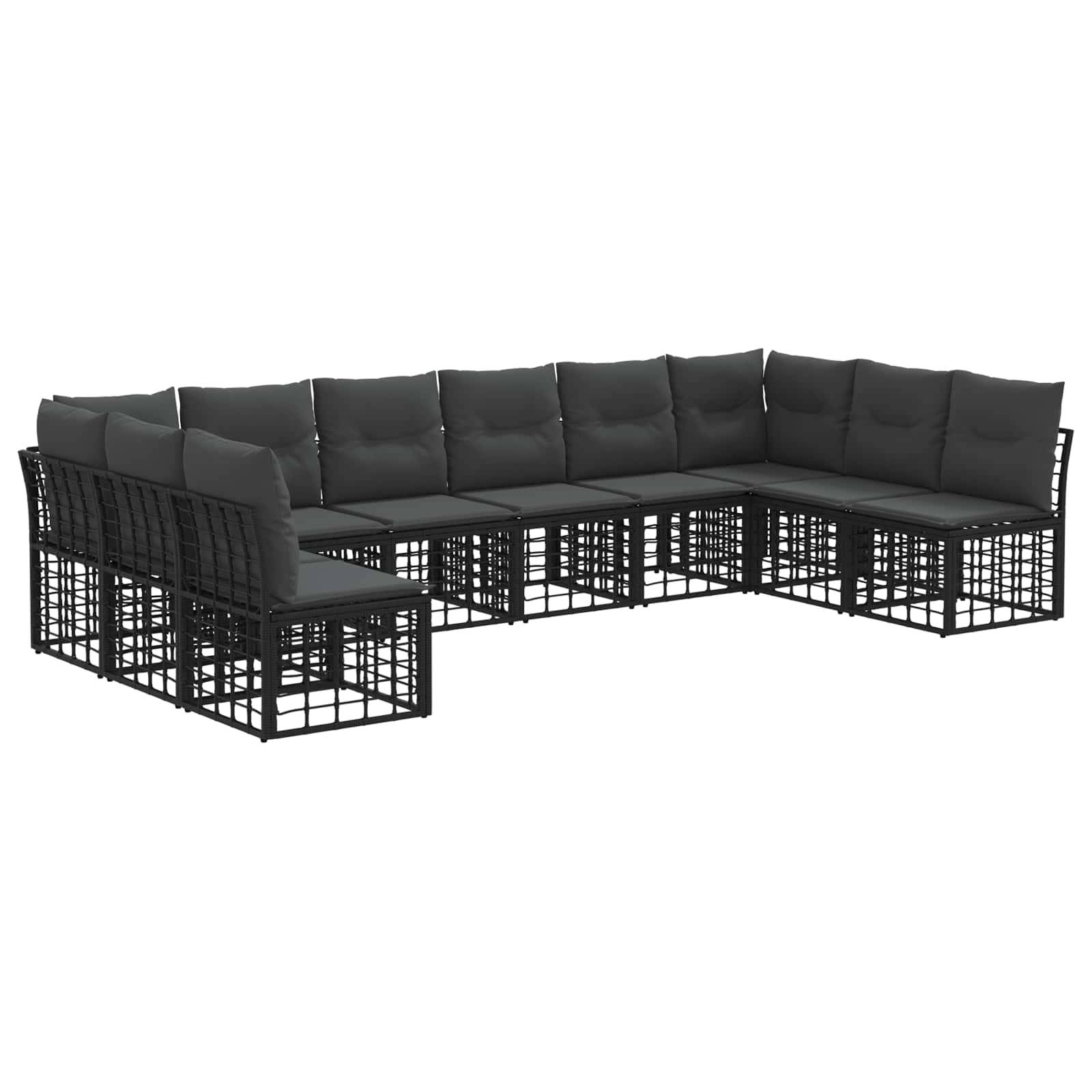 vidaXL Outdoor-Sofagarnitur mit Kissen 10 pcs Schwarz Polyester