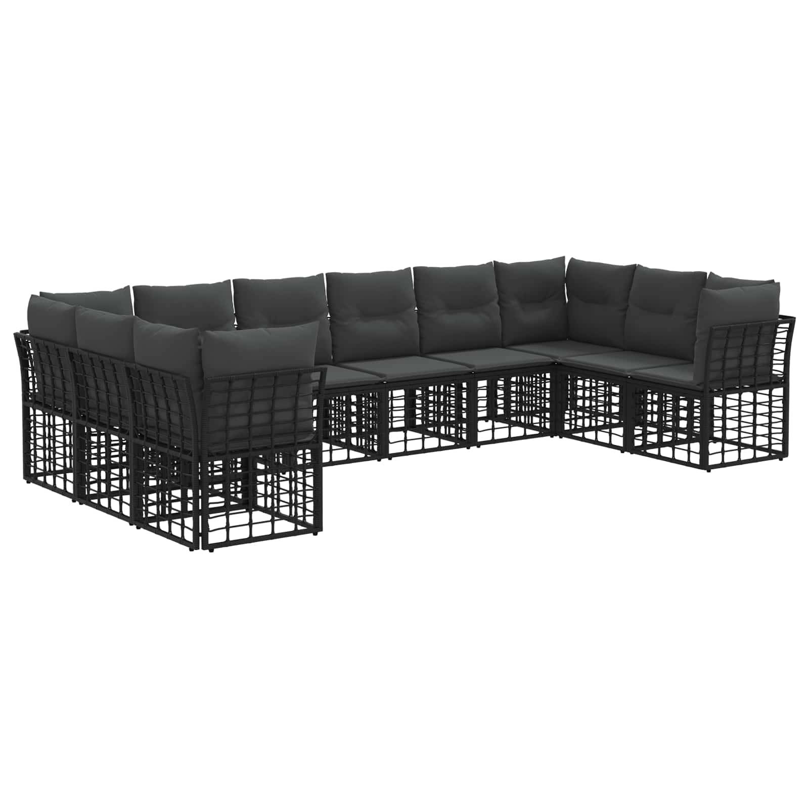 vidaXL Outdoor-Sofagarnitur 10 pcs Schwarz und Dunkelgrau Polyester