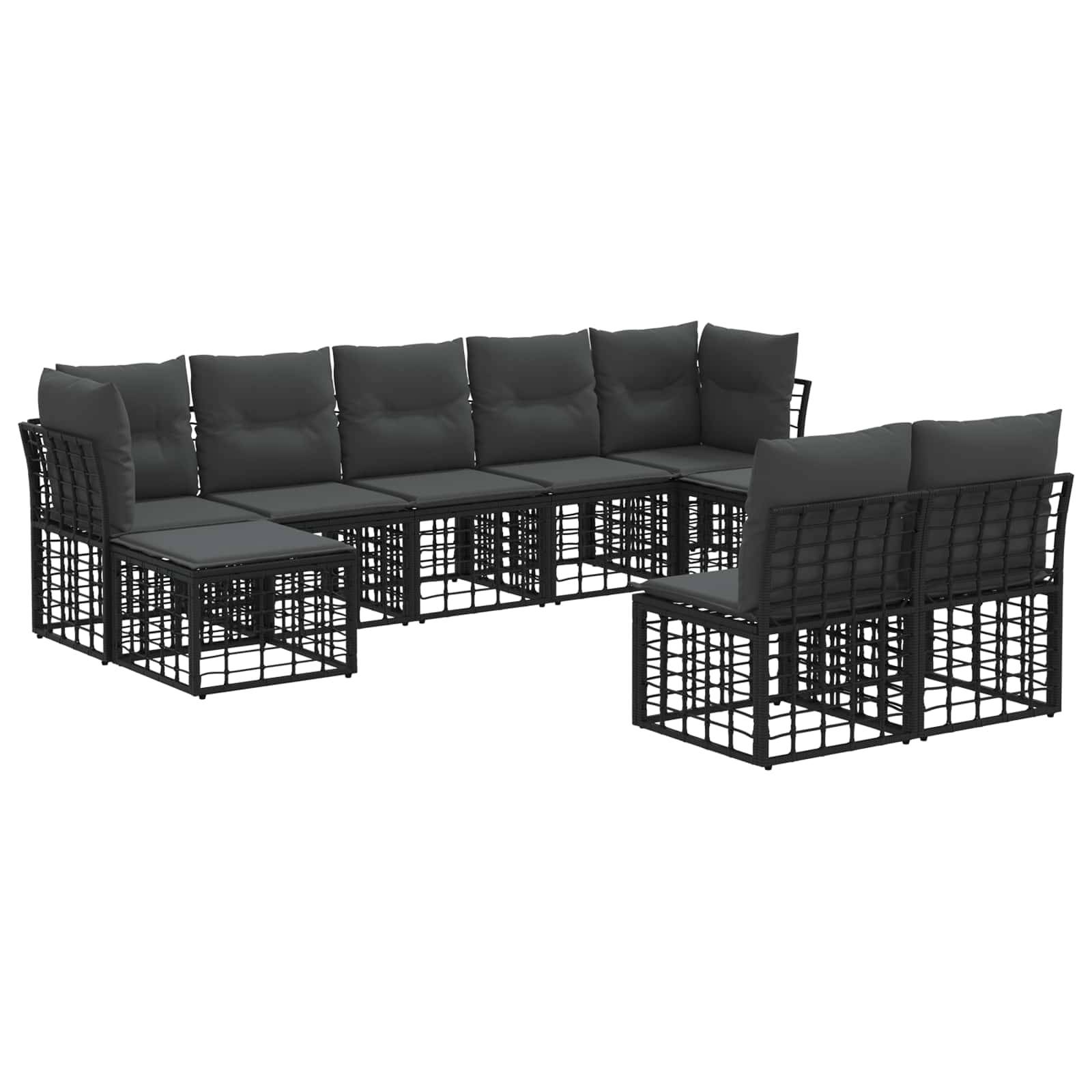 vidaXL Outdoor-Sofagarnitur 9 pcs Schwarz und Dunkelgrau Polyester