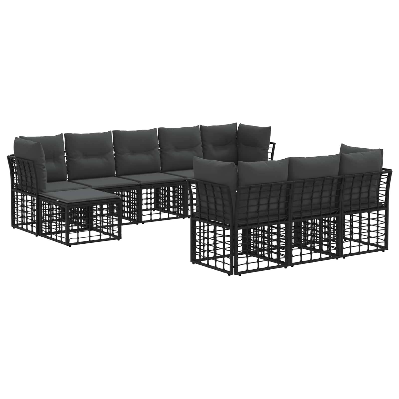 vidaXL Outdoor-Sofagarnitur 10 pcs Schwarz und Dunkelgrau Polyester