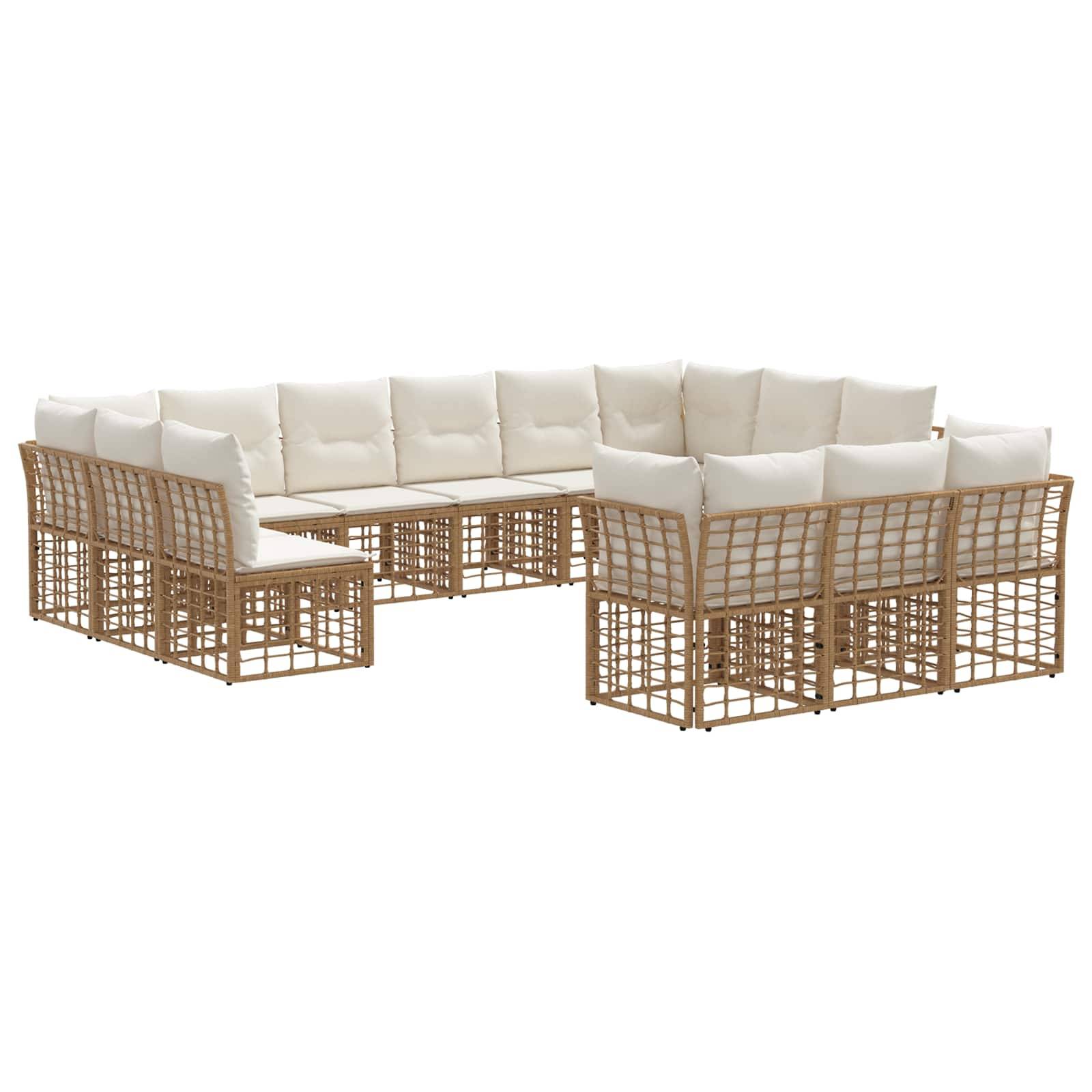 vidaXL Outdoor-Sofagarnitur 13 pcs Natürlich und Cremweiß Polyester