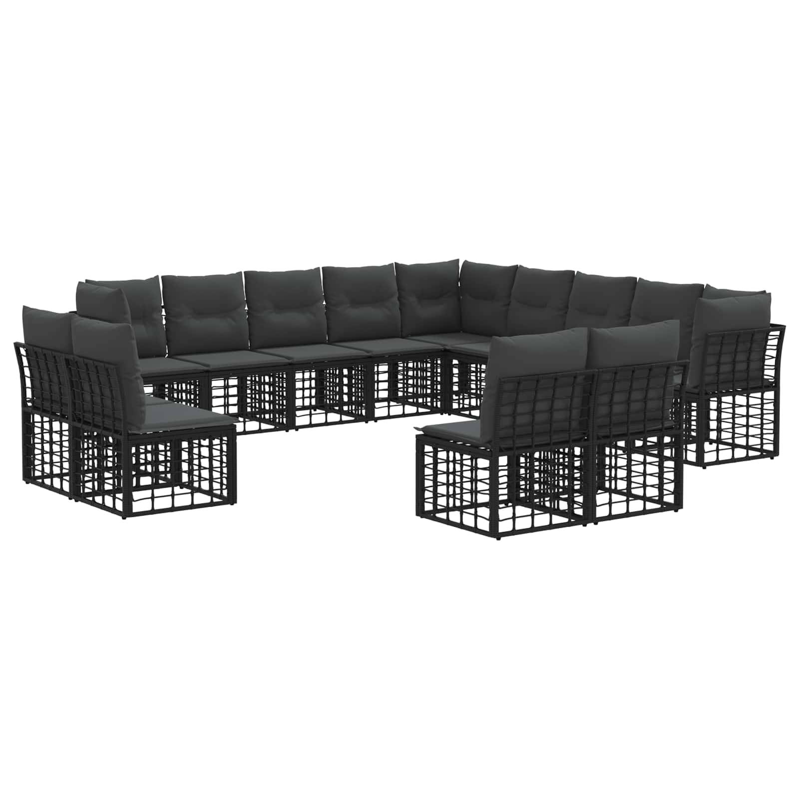 vidaXL Outdoor-Sofagarnitur 13 pcs Schwarz und Dunkelgrau Polyester