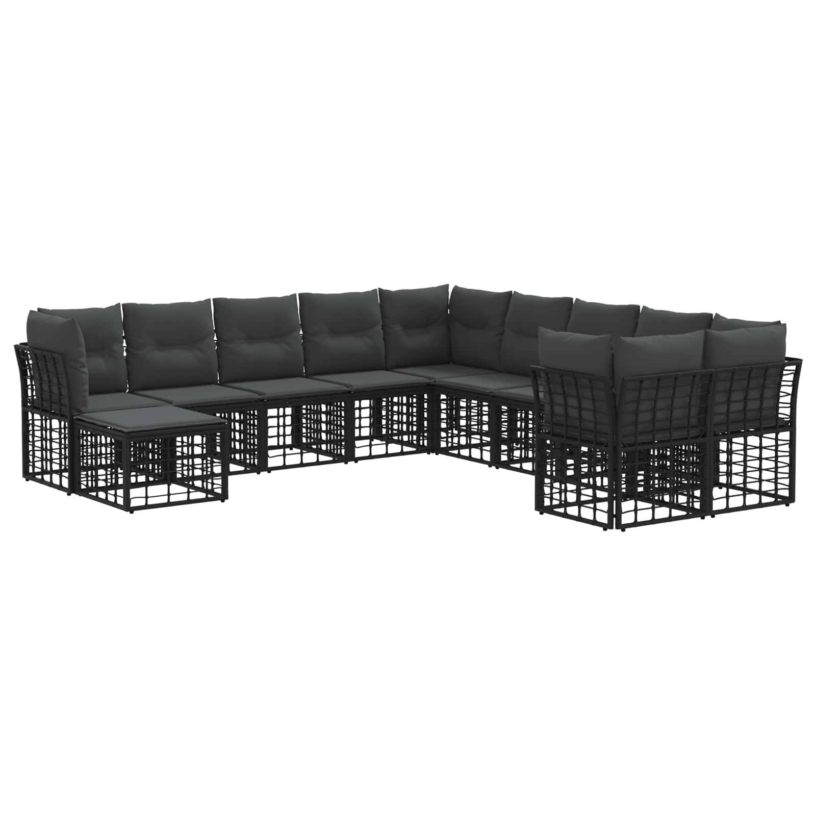 vidaXL Outdoor-Sofagarnitur 11 pcs Schwarz und Dunkelgrau Polyester