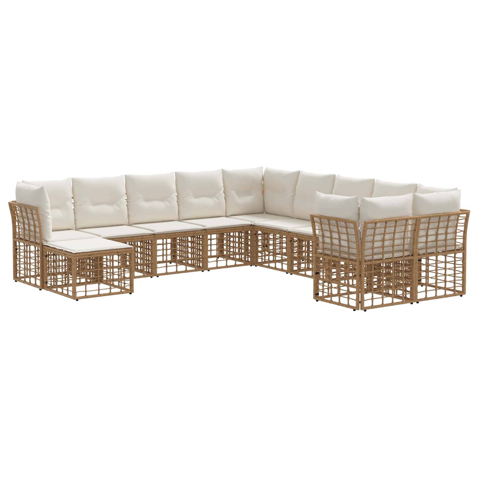 vidaXL Outdoor-Sofagarnitur 11 pcs Natürlich und Cremweiß Polyester