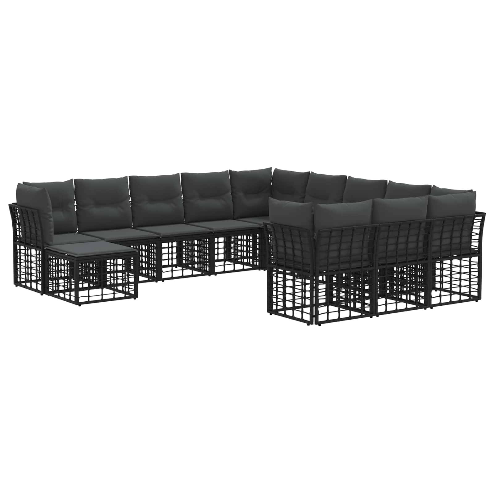 vidaXL Outdoor-Sofagarnitur 12 pcs Schwarz und Dunkelgrau Polyester