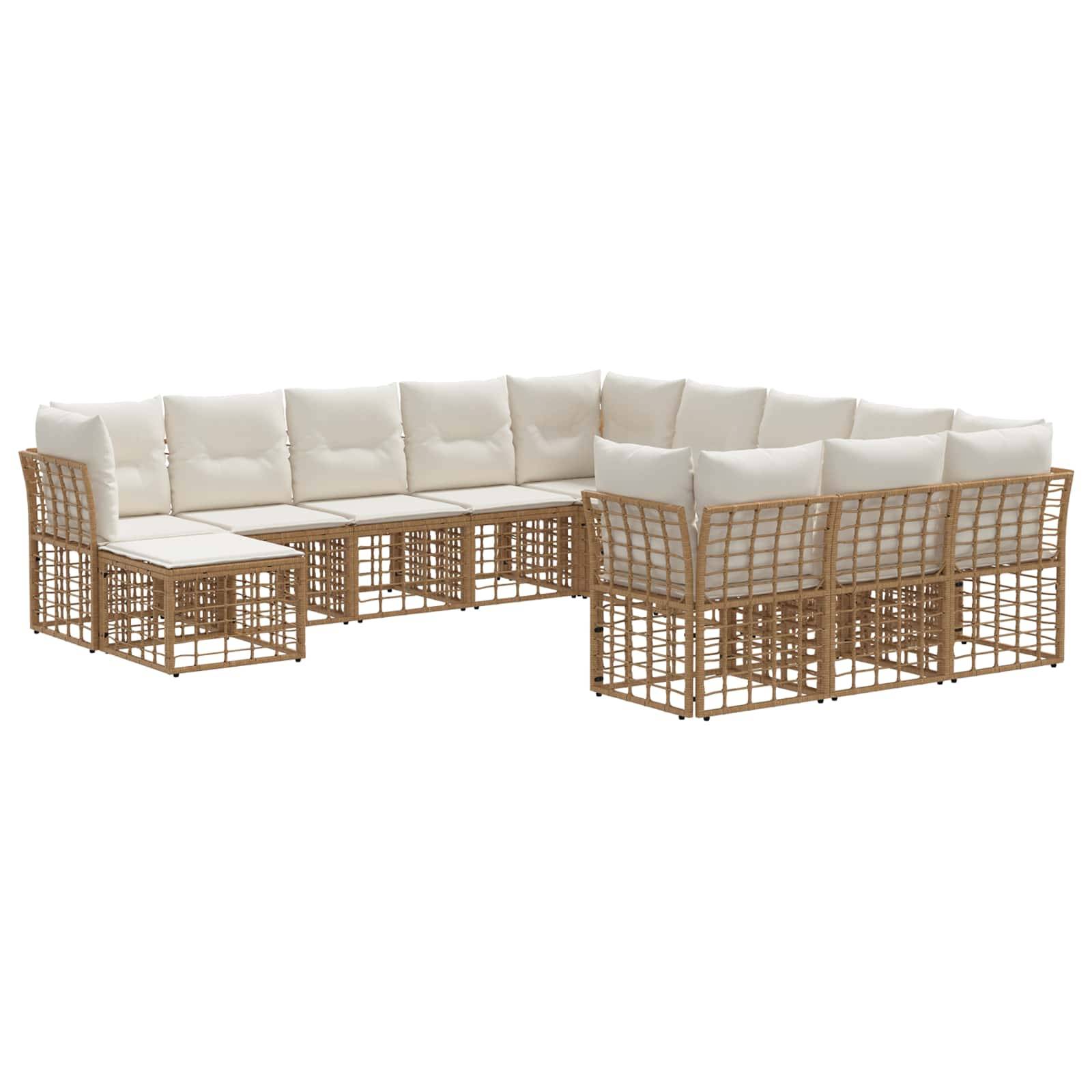 vidaXL Outdoor-Sofagarnitur 12 pcs Natürlich und Cremweiß Polyester