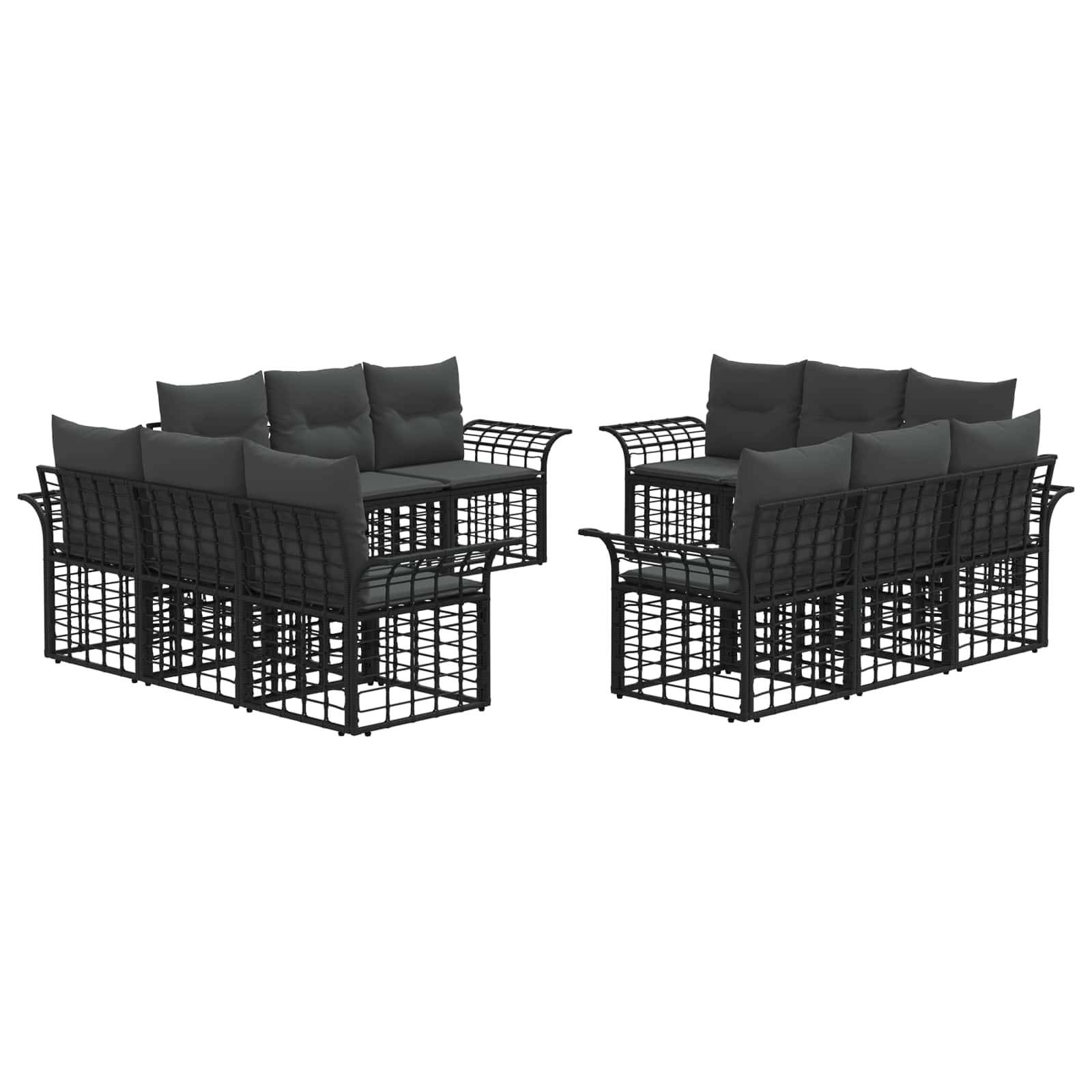 vidaXL Outdoor-Sofagarnitur 12 pcs Schwarz und Dunkelgrau Polyester