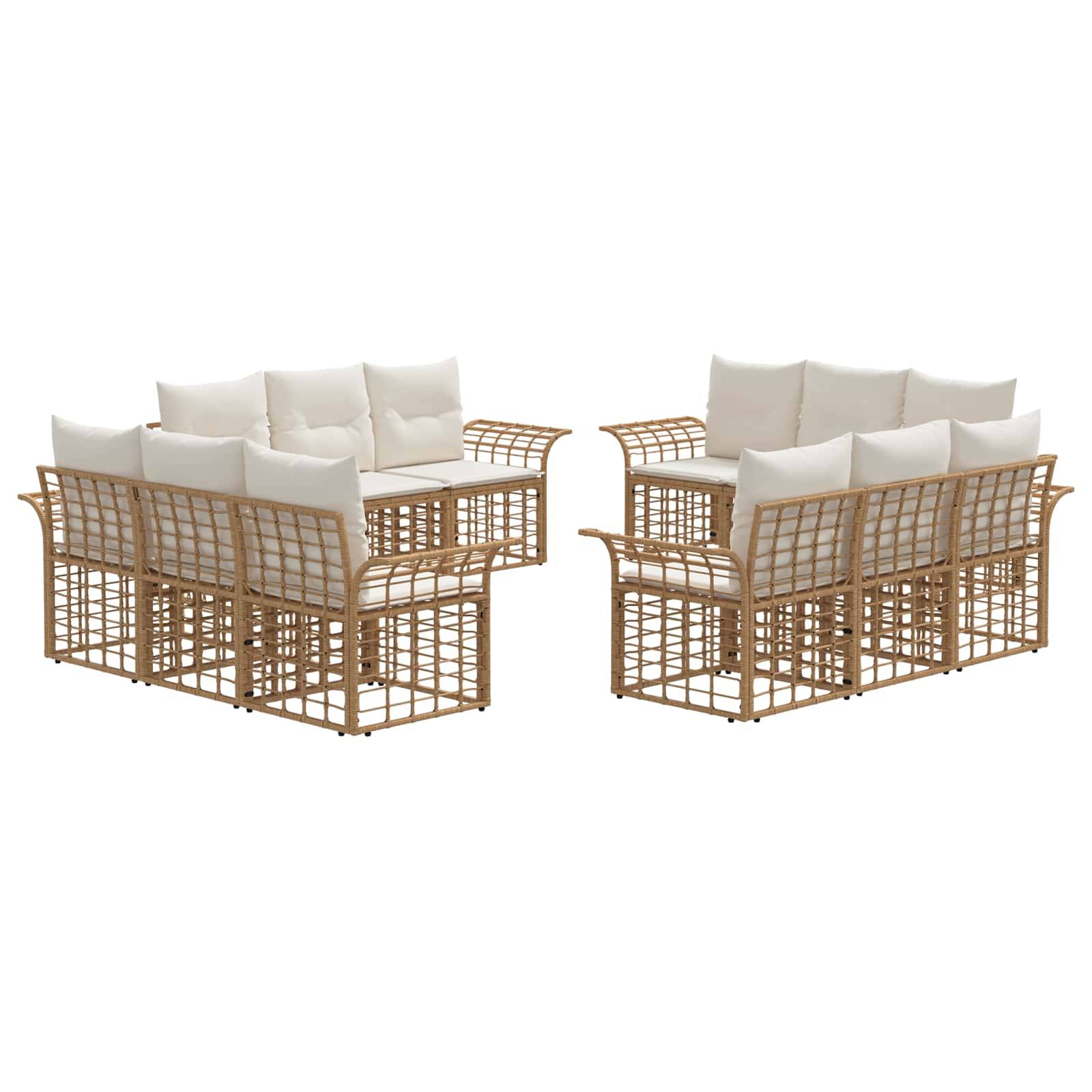 vidaXL Outdoor-Sofagarnitur 12 pcs Natürlich und Cremweiß Polyester