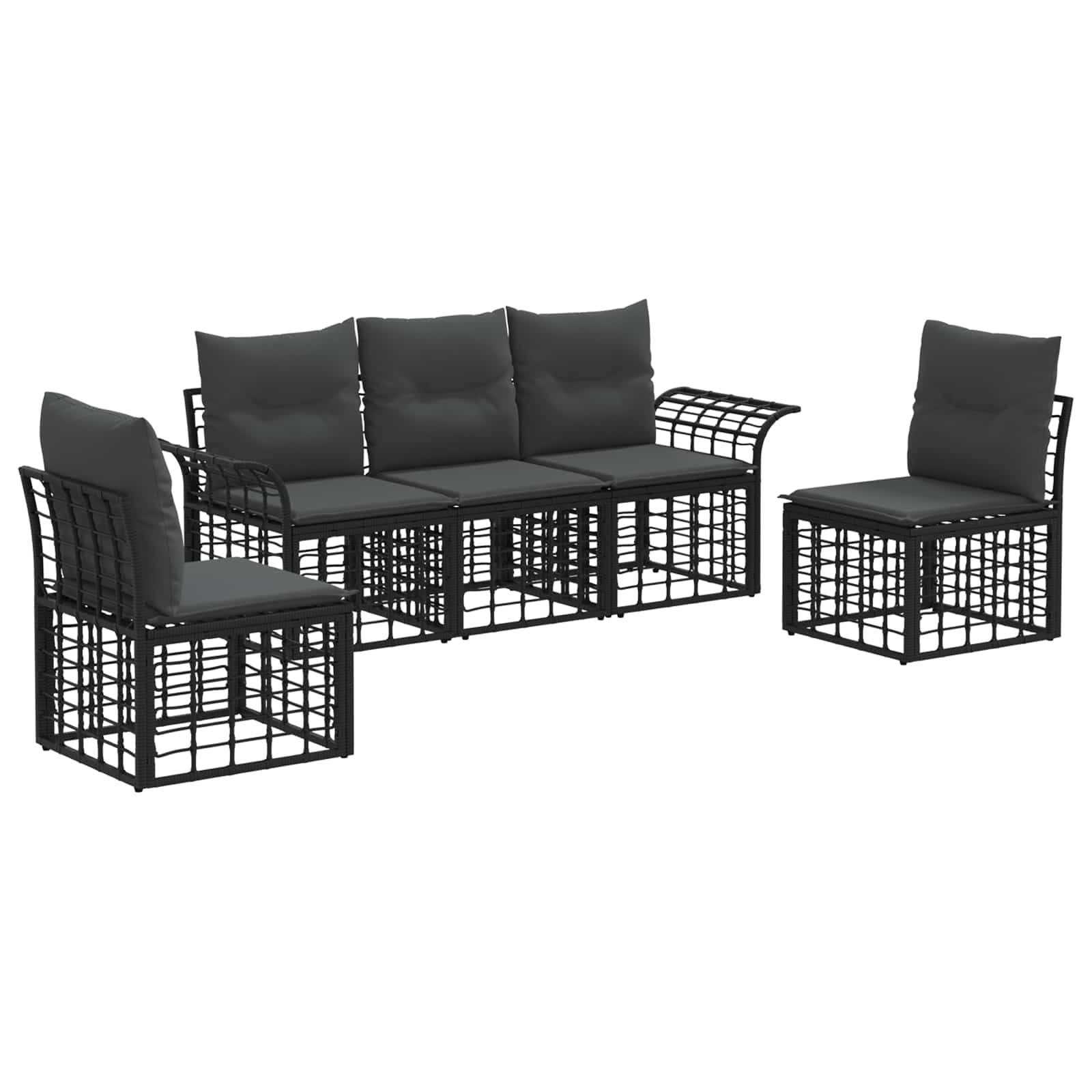 vidaXL Outdoor-Sofagarnitur 5 pcs Schwarz und Dunkelgrau Polyester