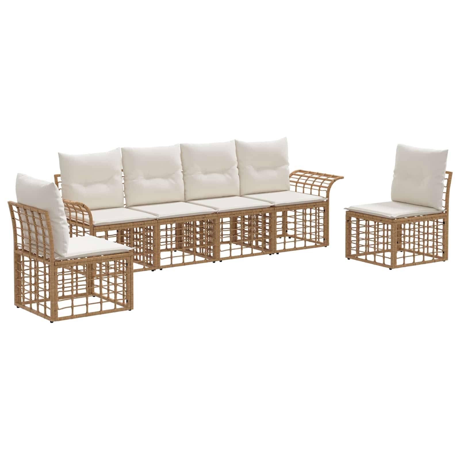 vidaXL Outdoor-Sofagarnitur 6 pcs Natürlich und Cremweiß Polyester