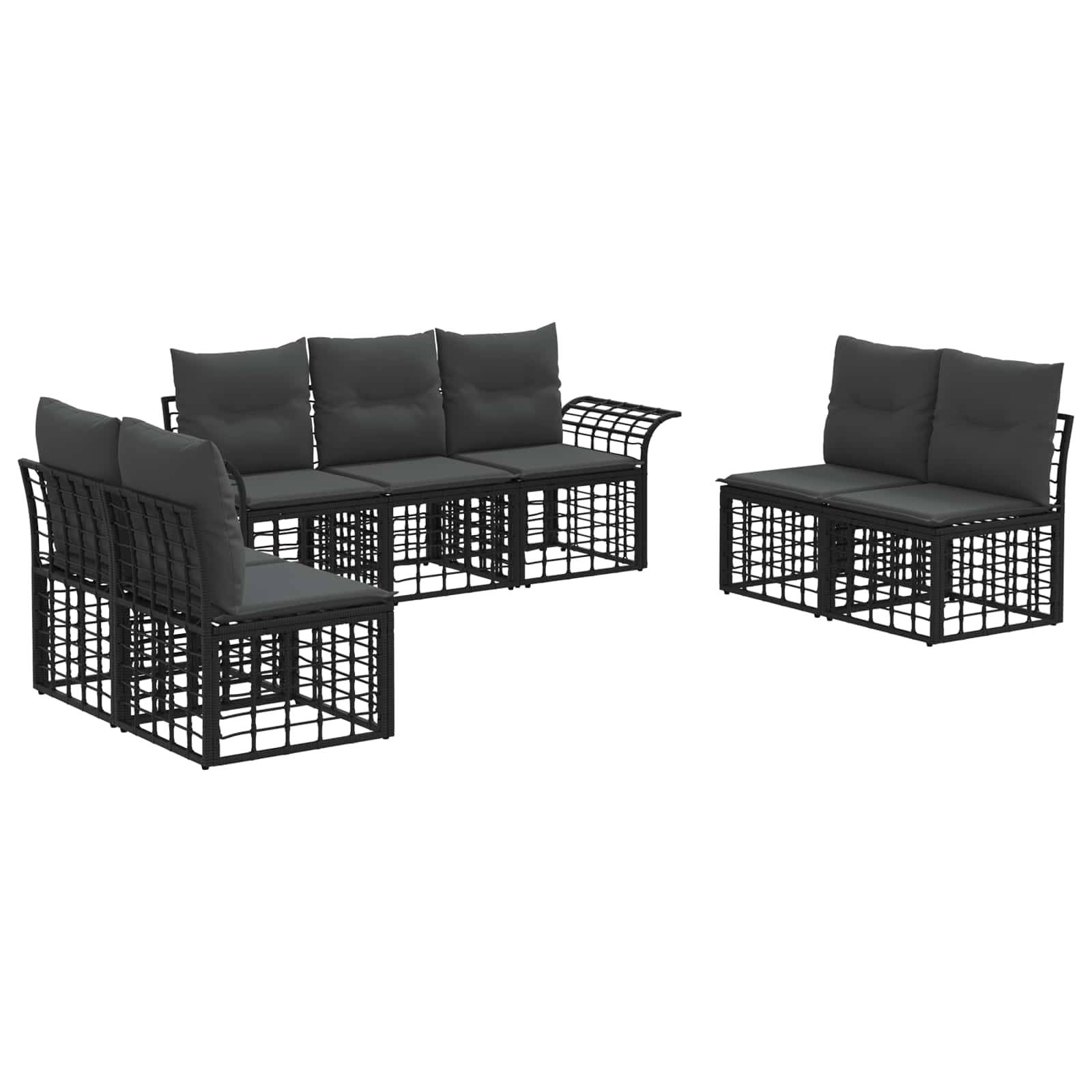 vidaXL Outdoor-Sofagarnitur 7 pcs Schwarz und Dunkelgrau Polyester