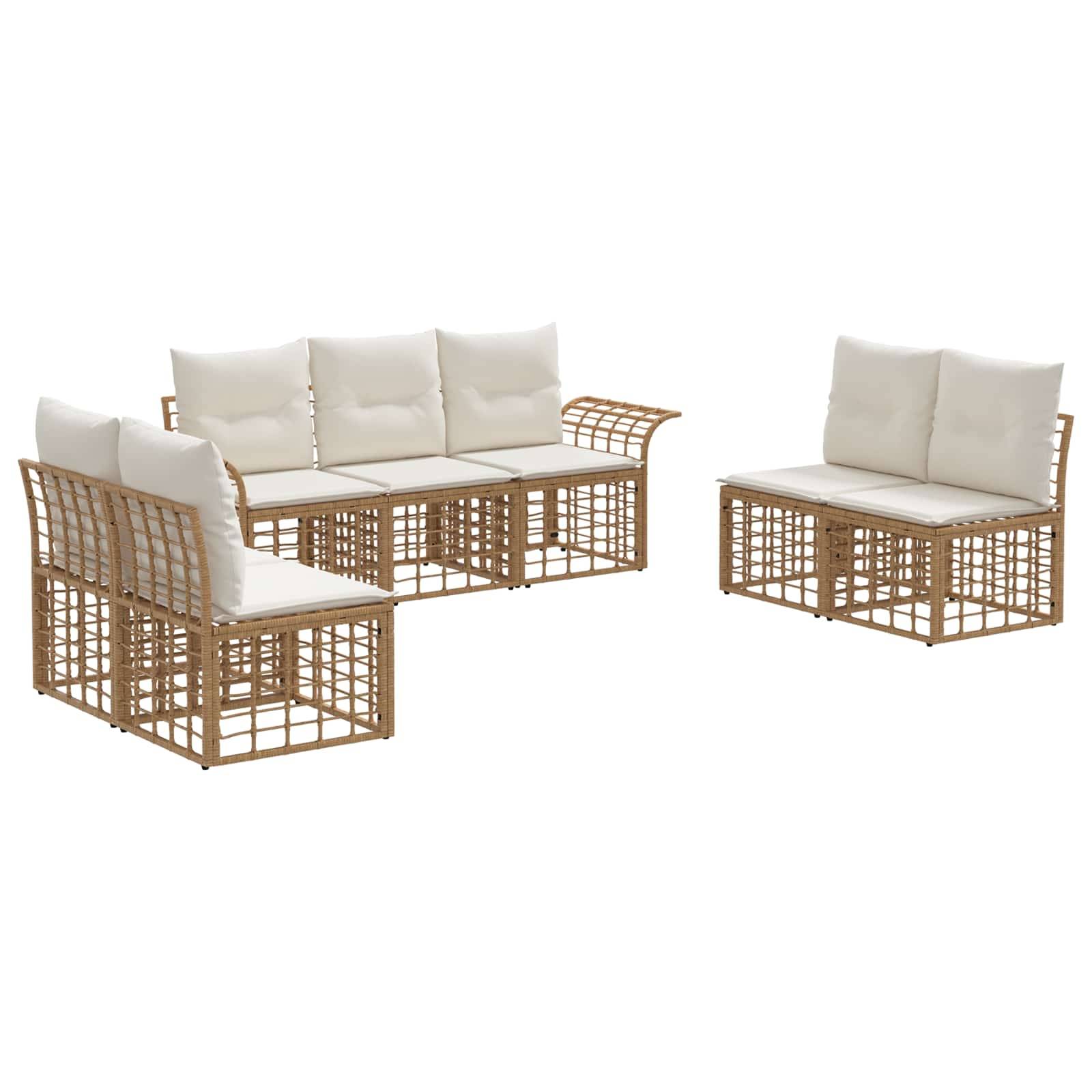 vidaXL Outdoor-Sofagarnitur 7 pcs Natürlich und Cremweiß Polyester