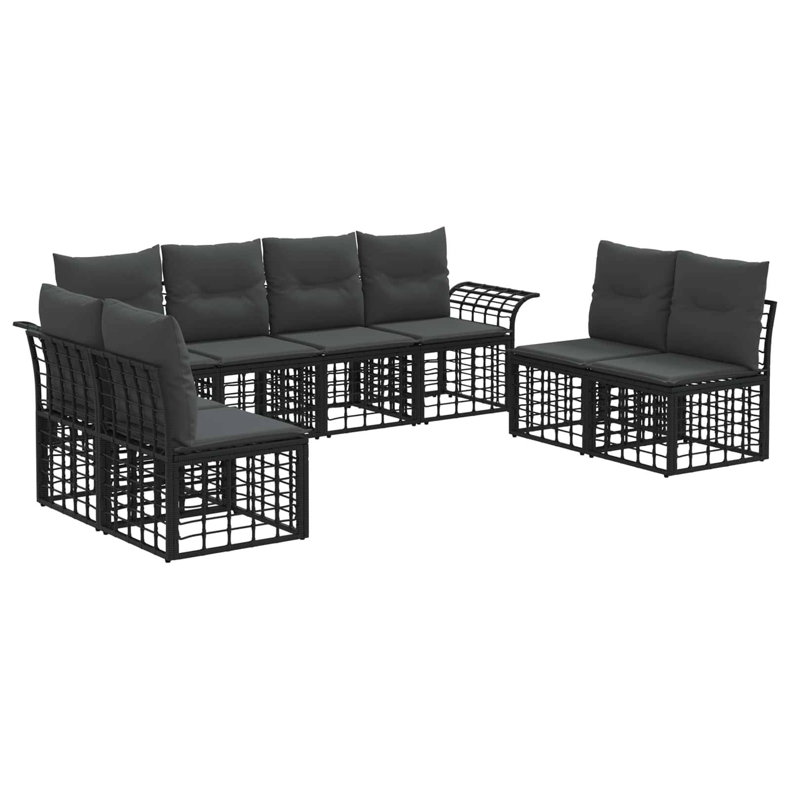 vidaXL Outdoor-Sofagarnitur 8 pcs Schwarz und Dunkelgrau Polyester