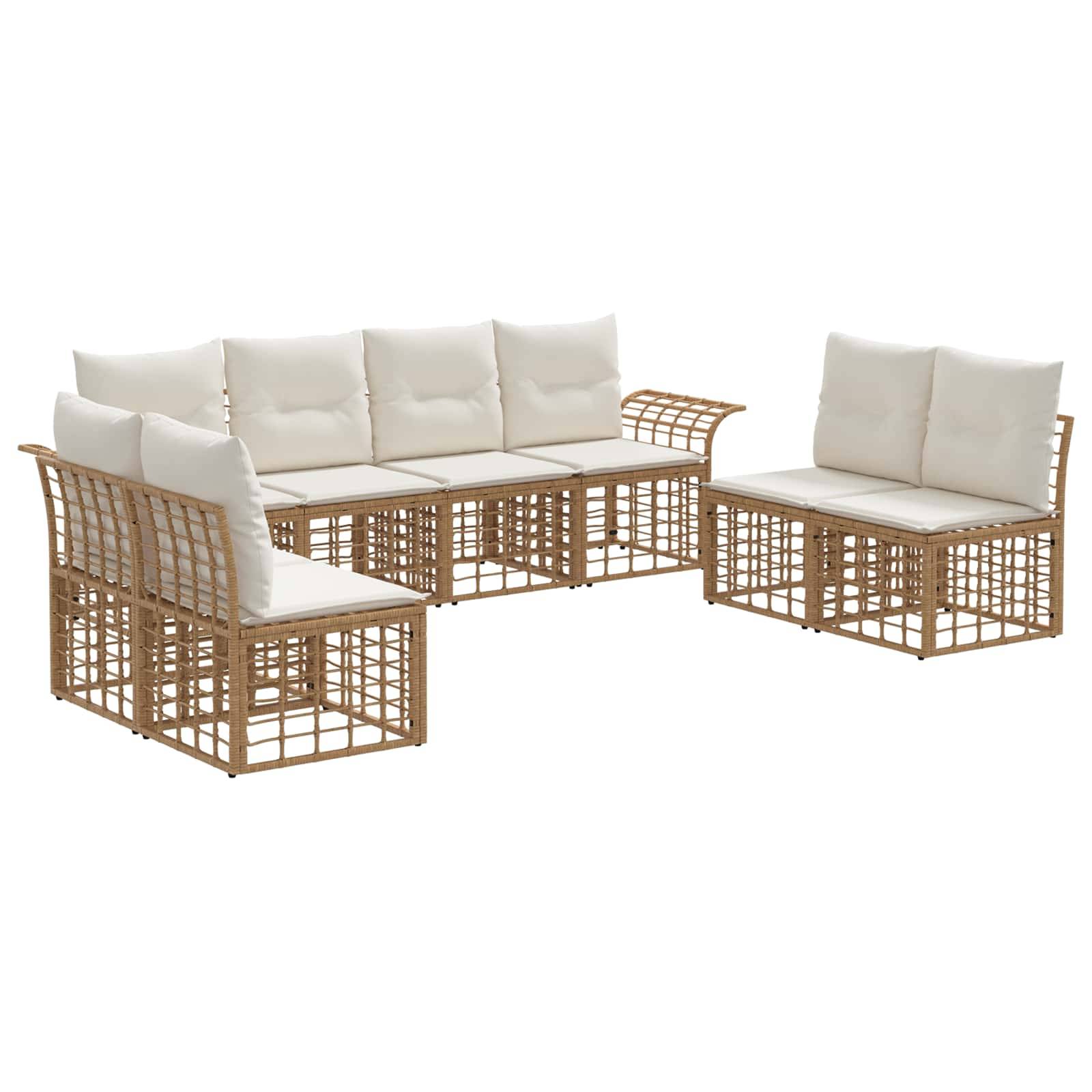 vidaXL Outdoor-Sofagarnitur 8 pcs Natürlich und Cremweiß Polyester