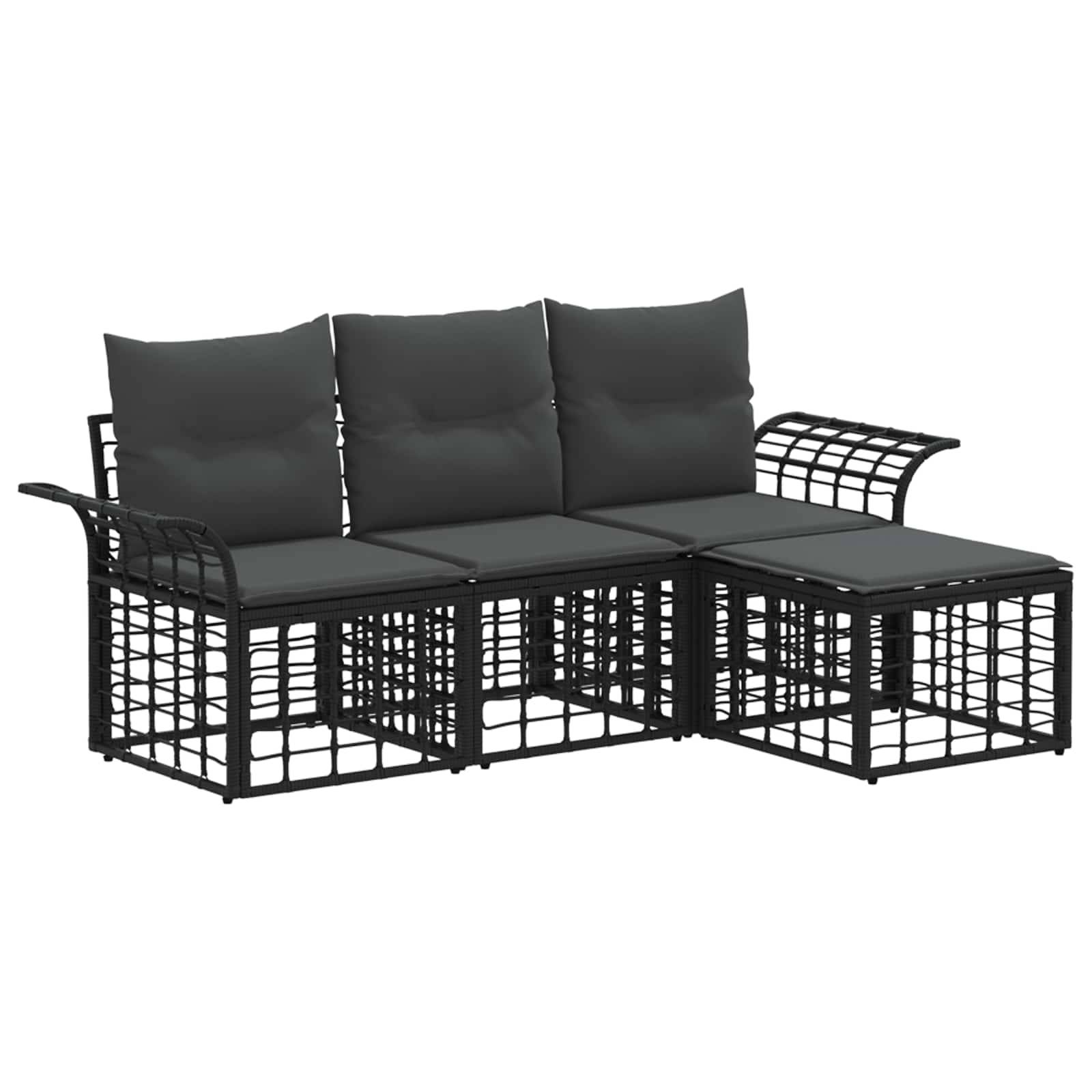 vidaXL Outdoor-Sofagarnitur 4 pcs Schwarz und Dunkelgrau Polyester