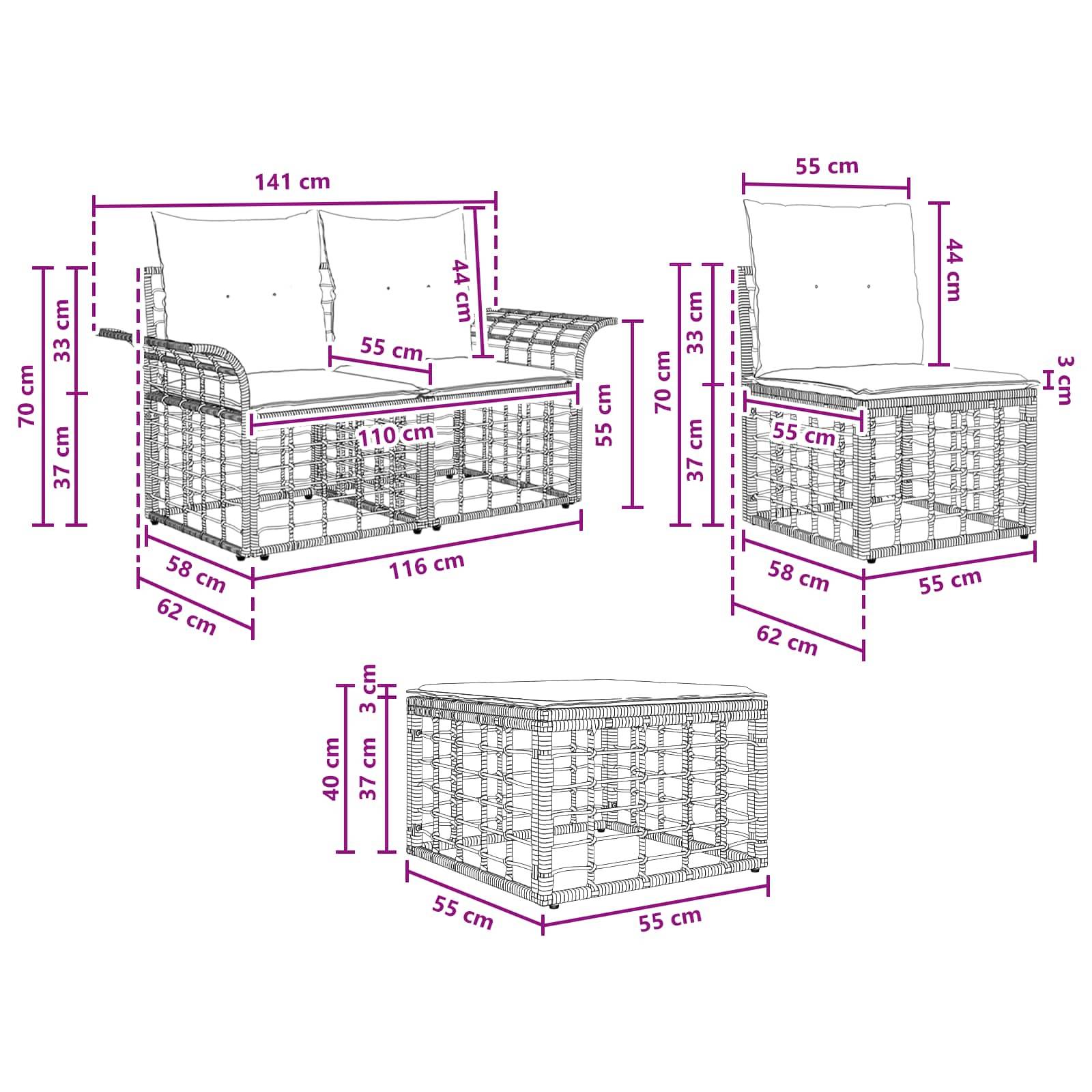 vidaXL Outdoor-Sofagarnitur 9 pcs Schwarz und Dunkelgrau Polyester