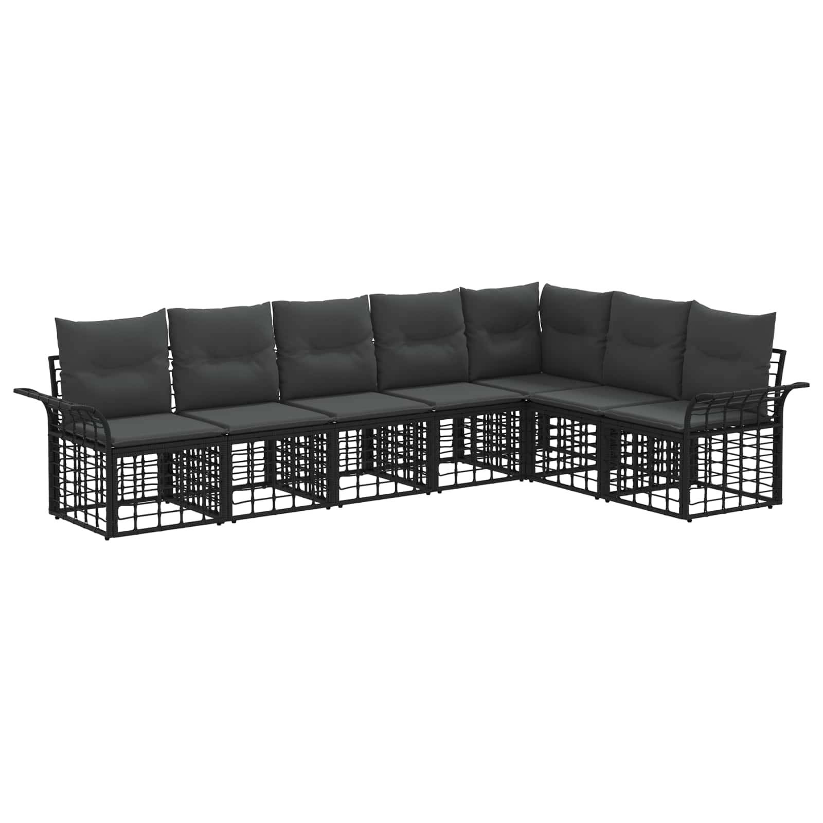 vidaXL Outdoor-Sofagarnitur 7 pcs Schwarz und Dunkelgrau Polyester