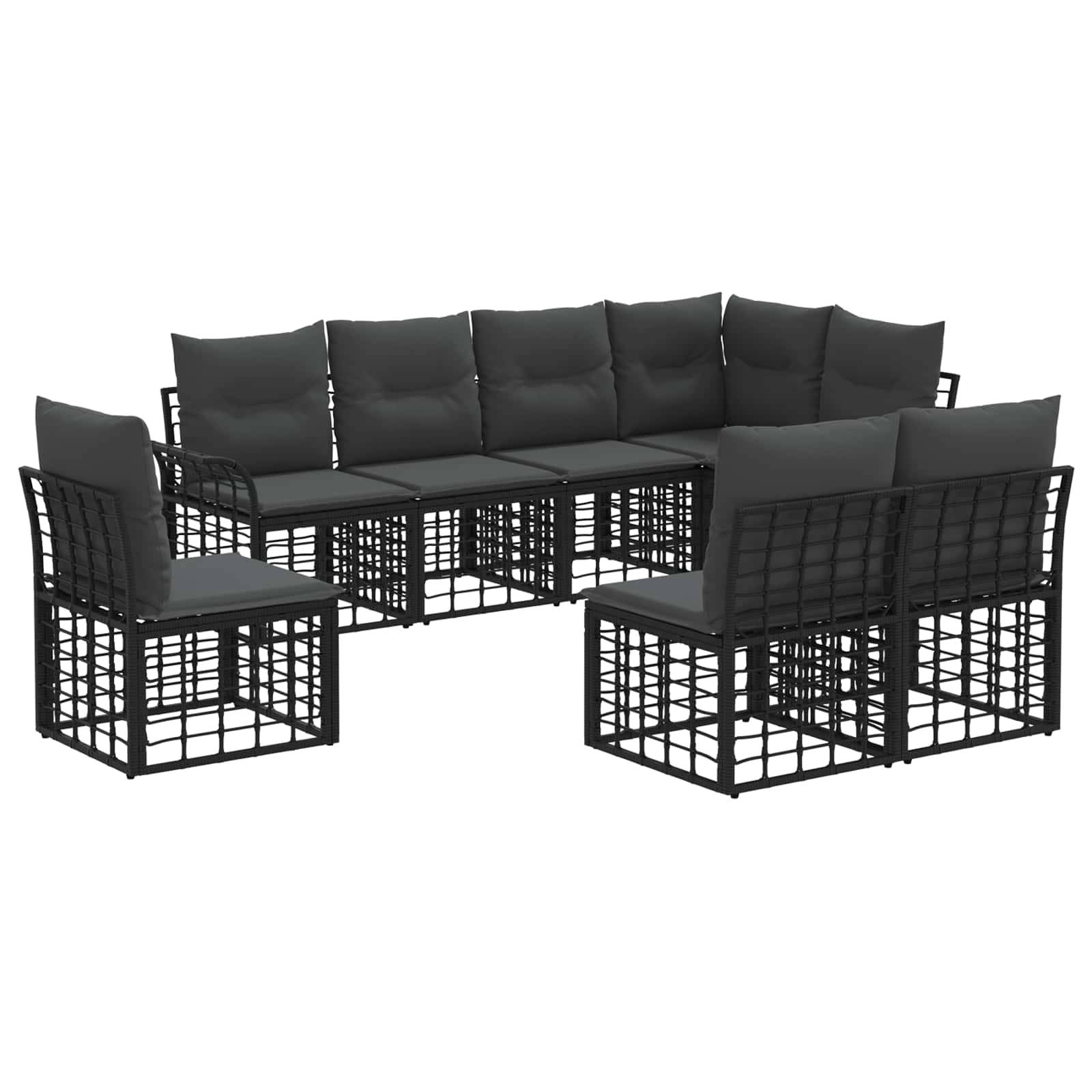 vidaXL Outdoor-Sofagarnitur 8 pcs Schwarz und Dunkelgrau Polyester