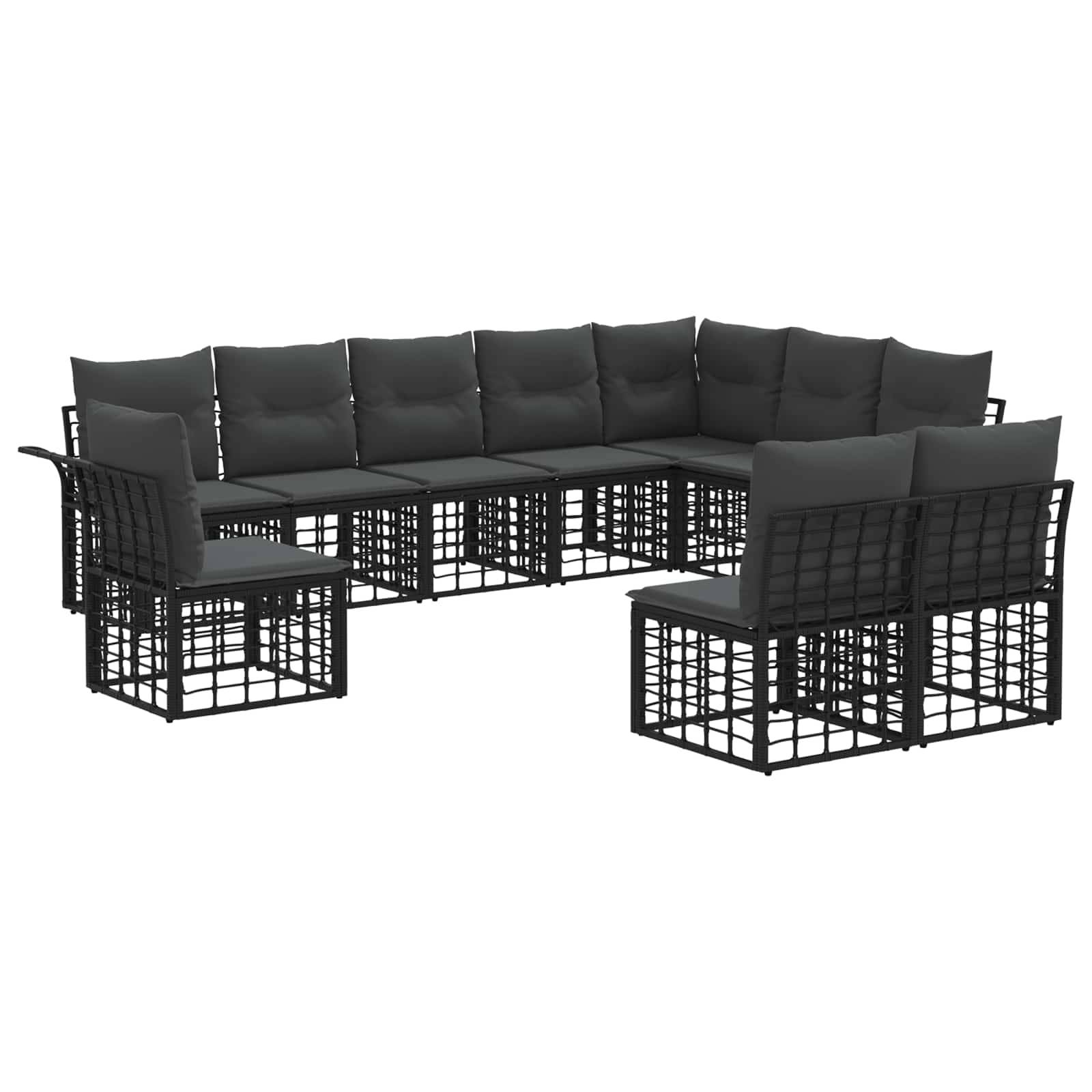 vidaXL Outdoor-Sofagarnitur 10 pcs Schwarz und Dunkelgrau Polyester