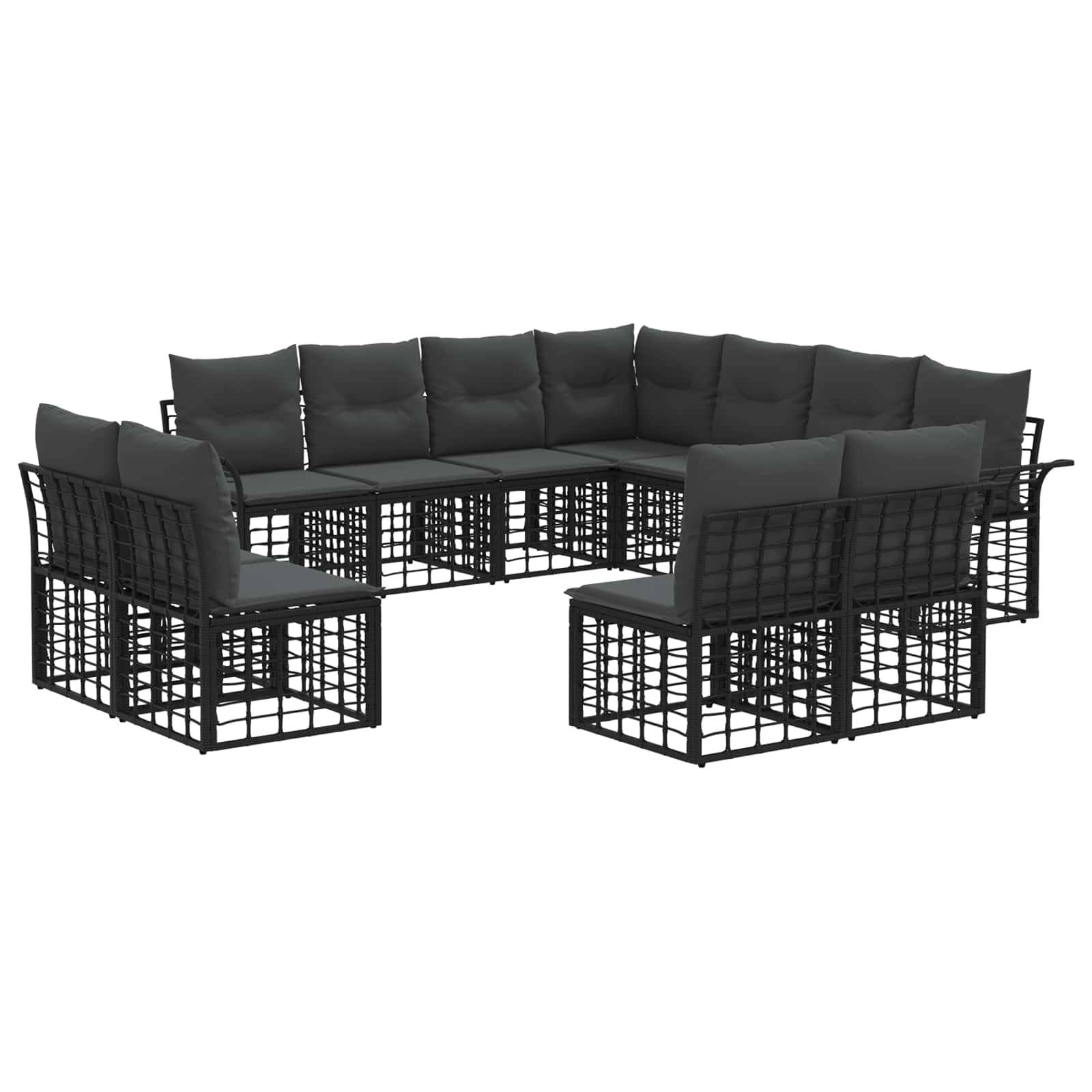 vidaXL Outdoor-Sofagarnitur 11 pcs Schwarz und Dunkelgrau Polyester