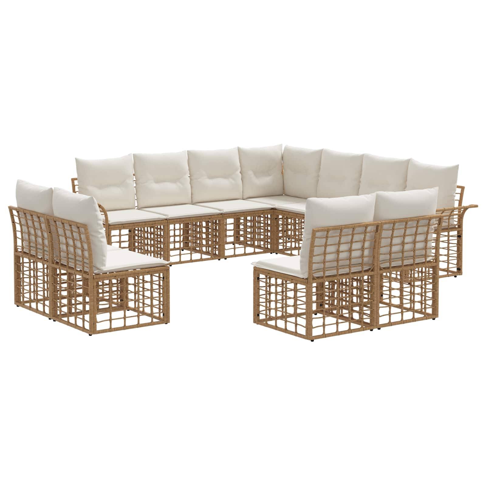 vidaXL Outdoor-Sofagarnitur 11 pcs Natürlich und Cremweiß Polyester