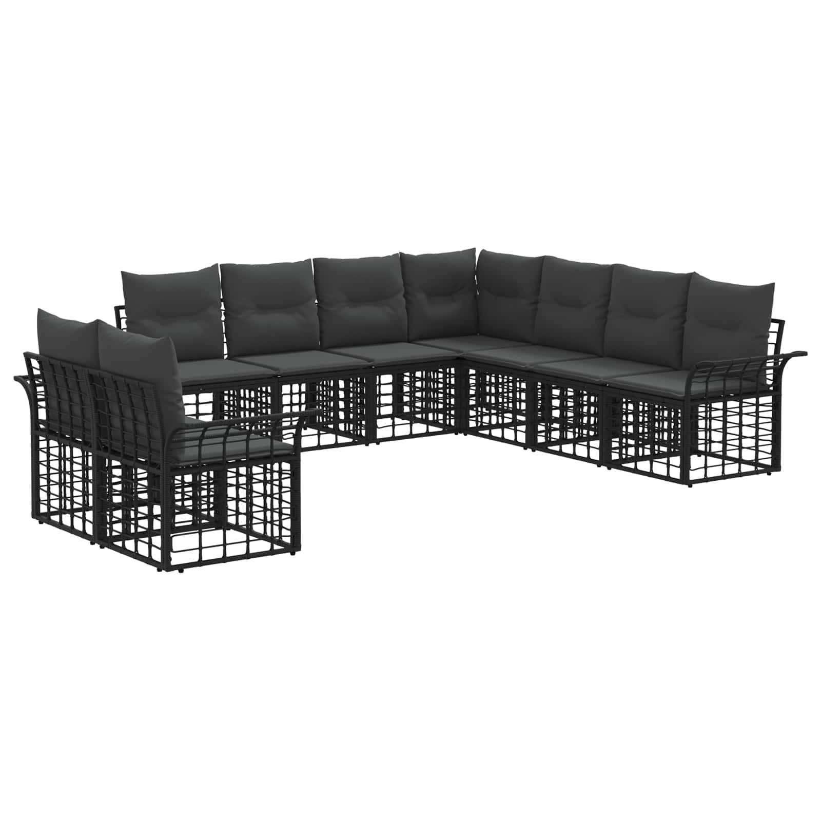 vidaXL Outdoor-Sofagarnitur 9 pcs Schwarz und Dunkelgrau Polyester