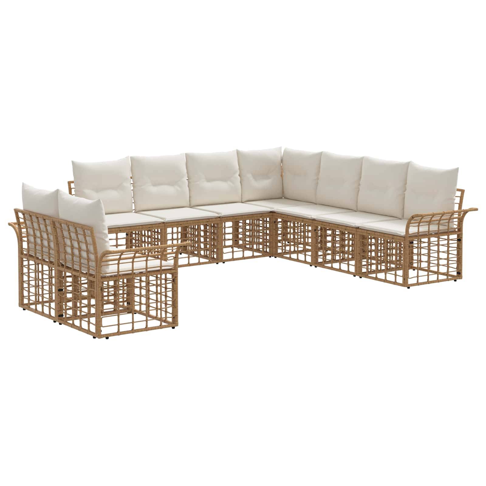 vidaXL Outdoor-Sofagarnitur 9 pcs Natürlich und Cremweiß Polyester