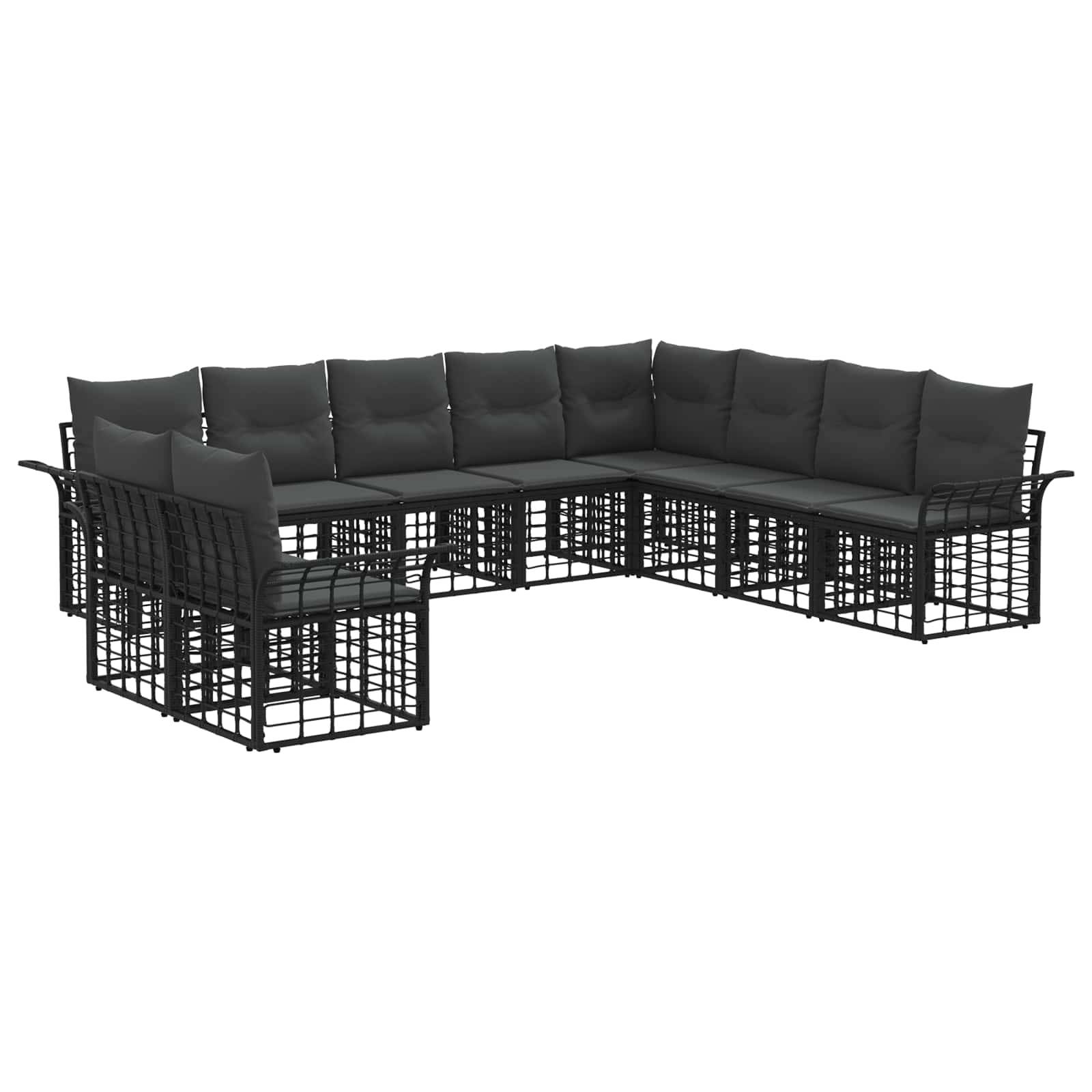 vidaXL Outdoor-Sofagarnitur 10 pcs Schwarz und Dunkelgrau Polyester