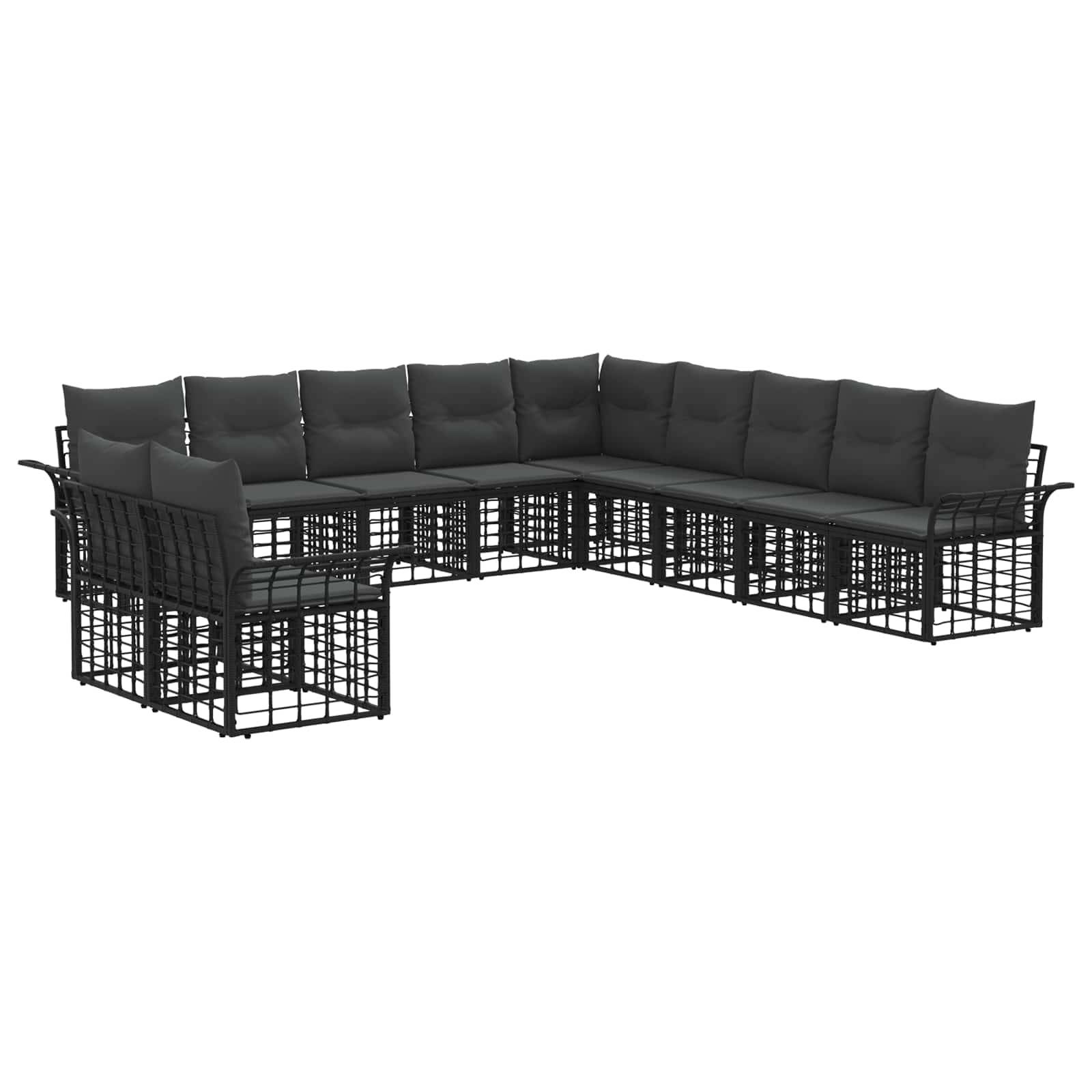 vidaXL Outdoor-Sofagarnitur 11 pcs Schwarz und Dunkelgrau Polyester