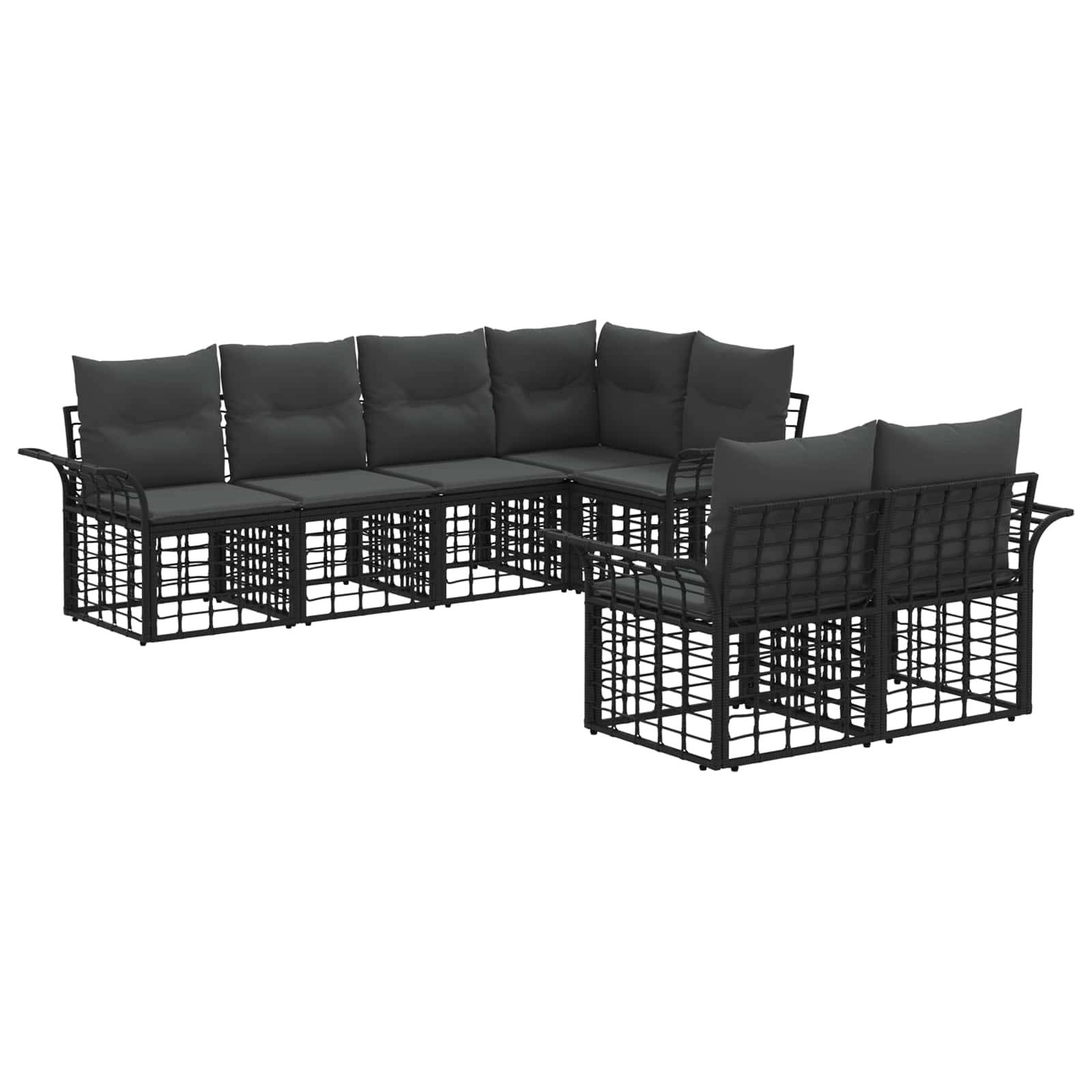 vidaXL Outdoor-Sofagarnitur 7 pcs Schwarz und Dunkelgrau Polyester