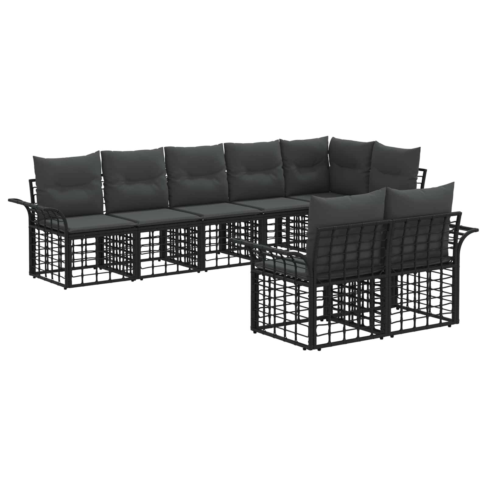 vidaXL Outdoor-Sofagarnitur 8 pcs Schwarz und Dunkelgrau Polyester