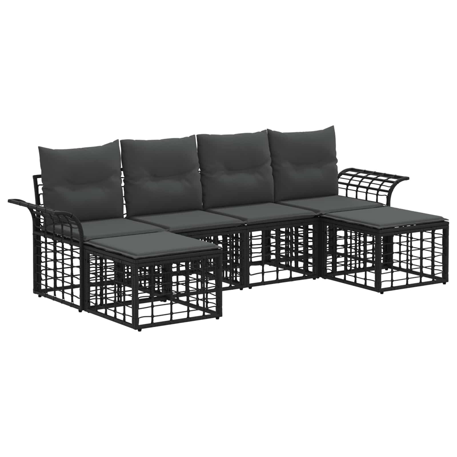 vidaXL Outdoor-Sofagarnitur 6 pcs Schwarz und Dunkelgrau Polyester