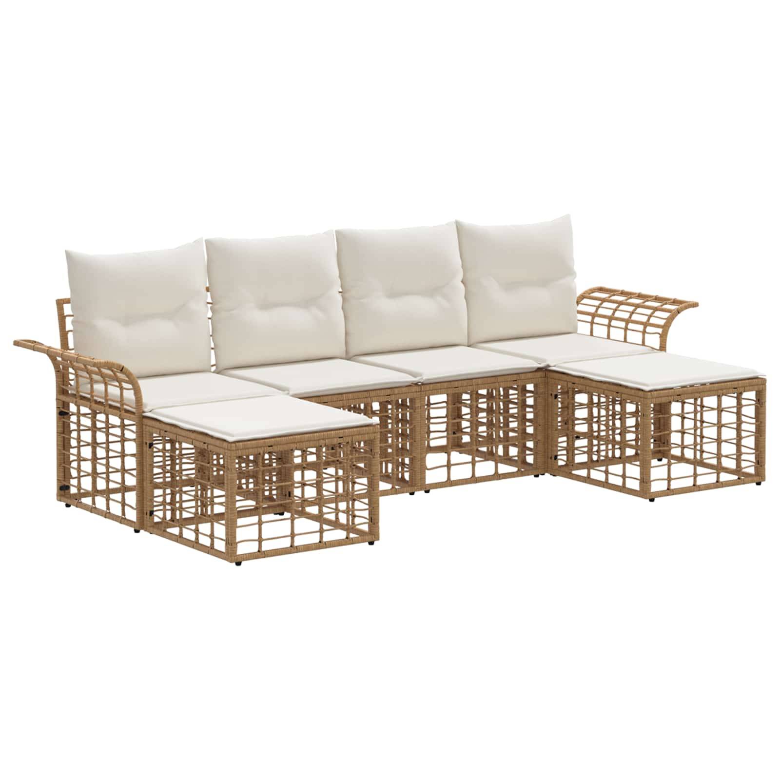 vidaXL Outdoor-Sofagarnitur 6 pcs Natürlich und Cremweiß Polyester