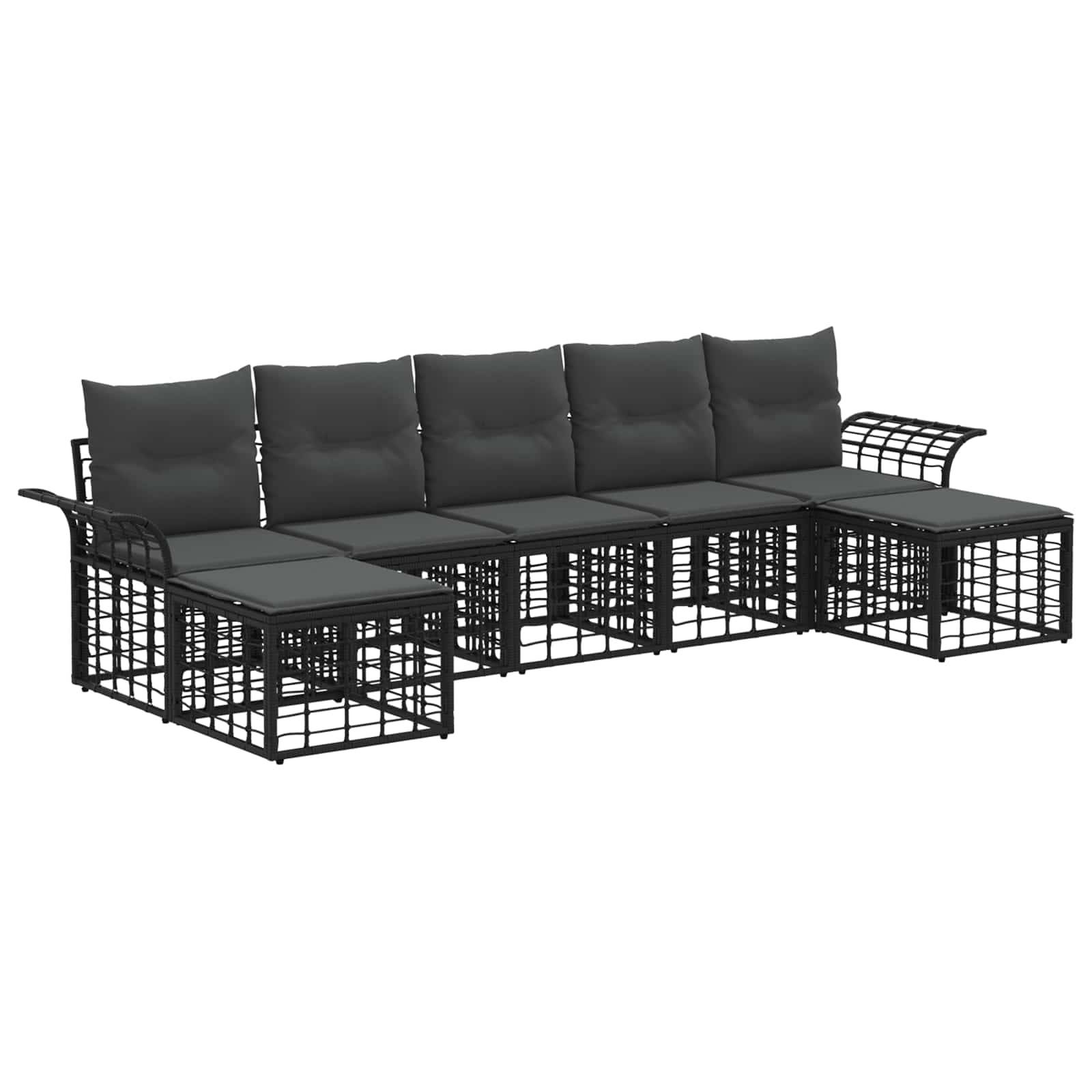 vidaXL Outdoor-Sofagarnitur 7 pcs Schwarz und Dunkelgrau Polyester