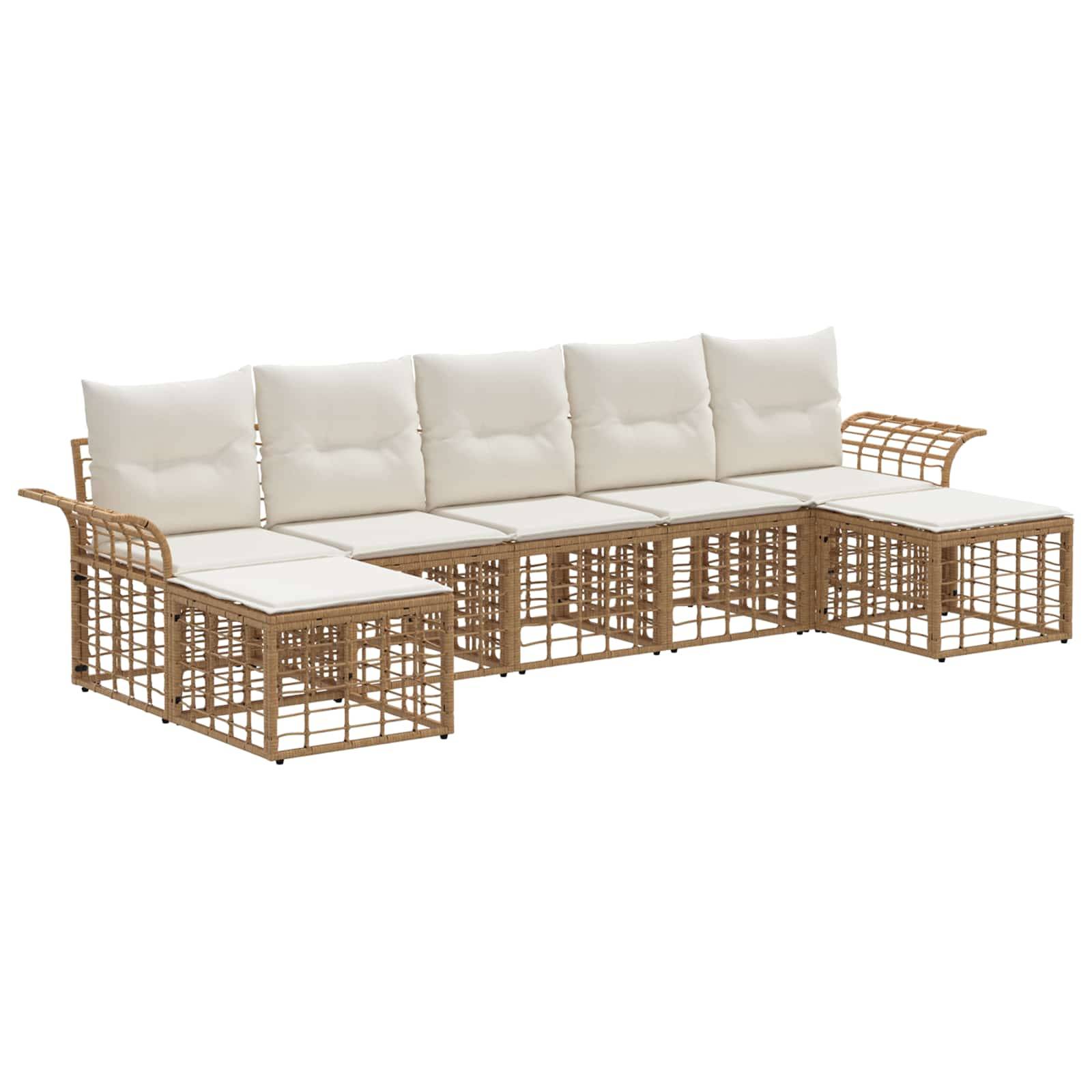 vidaXL Outdoor-Sofagarnitur 7 pcs Natürlich und Cremweiß Polyester