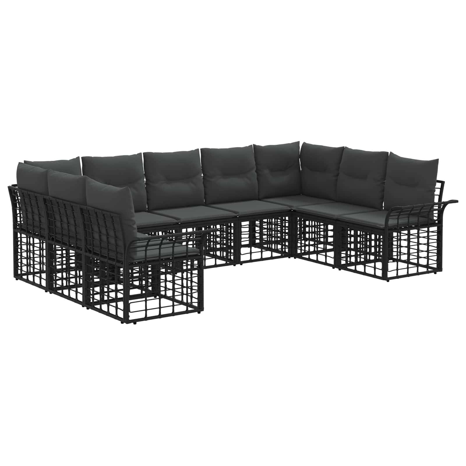 vidaXL Outdoor-Sofagarnitur 9 pcs Schwarz und Dunkelgrau Polyester