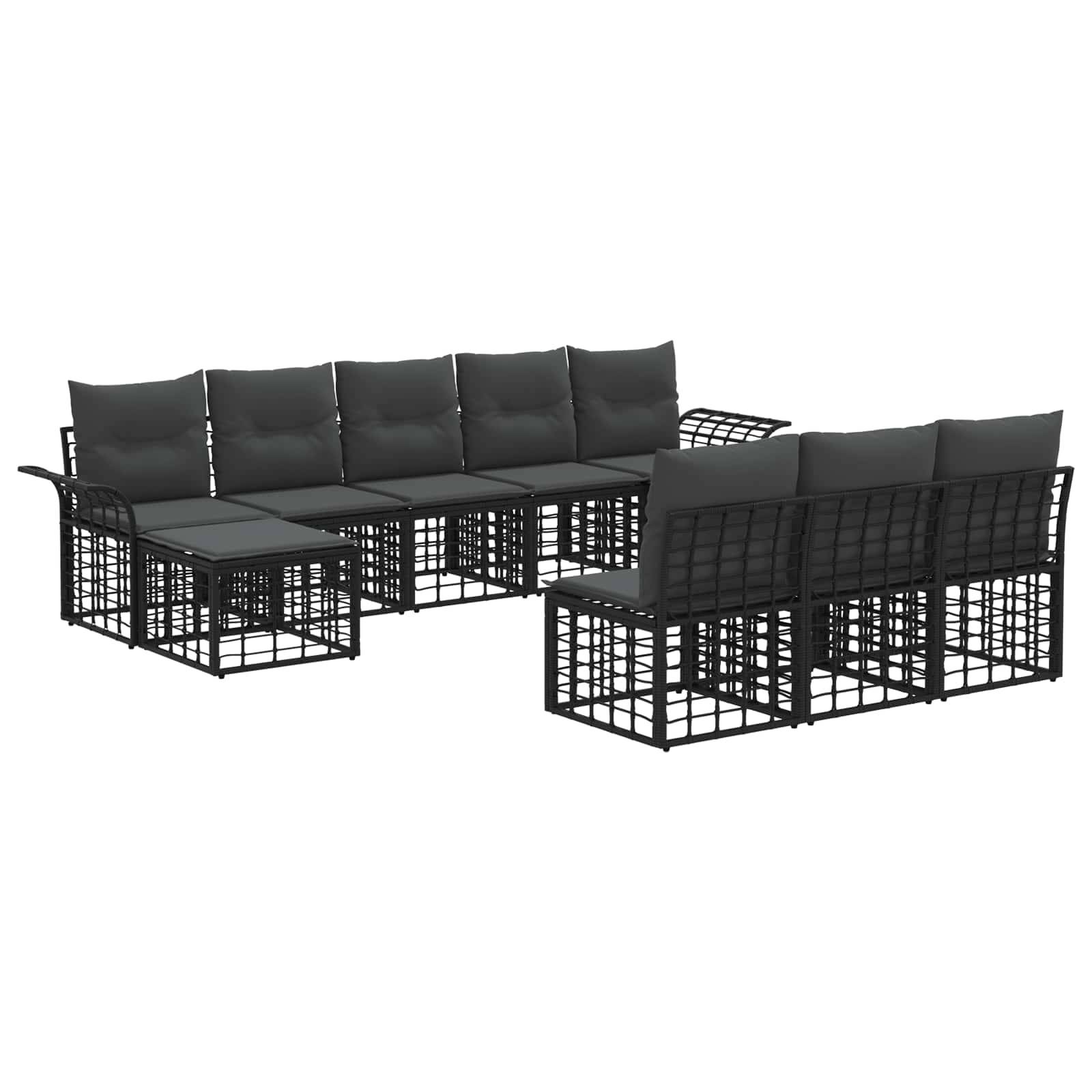 vidaXL Outdoor-Sofagarnitur 9 pcs Schwarz und Dunkelgrau Polyester