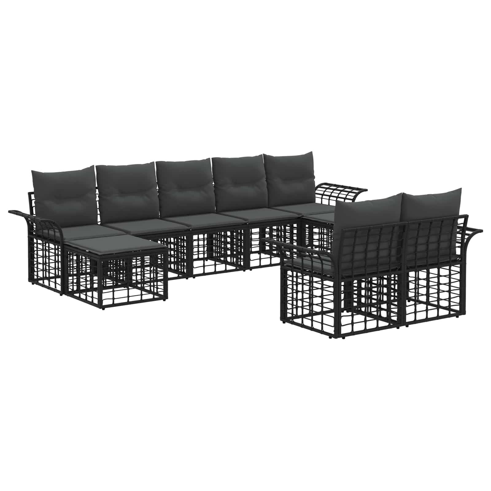 vidaXL Outdoor-Sofagarnitur 9 pcs Schwarz und Dunkelgrau Polyester