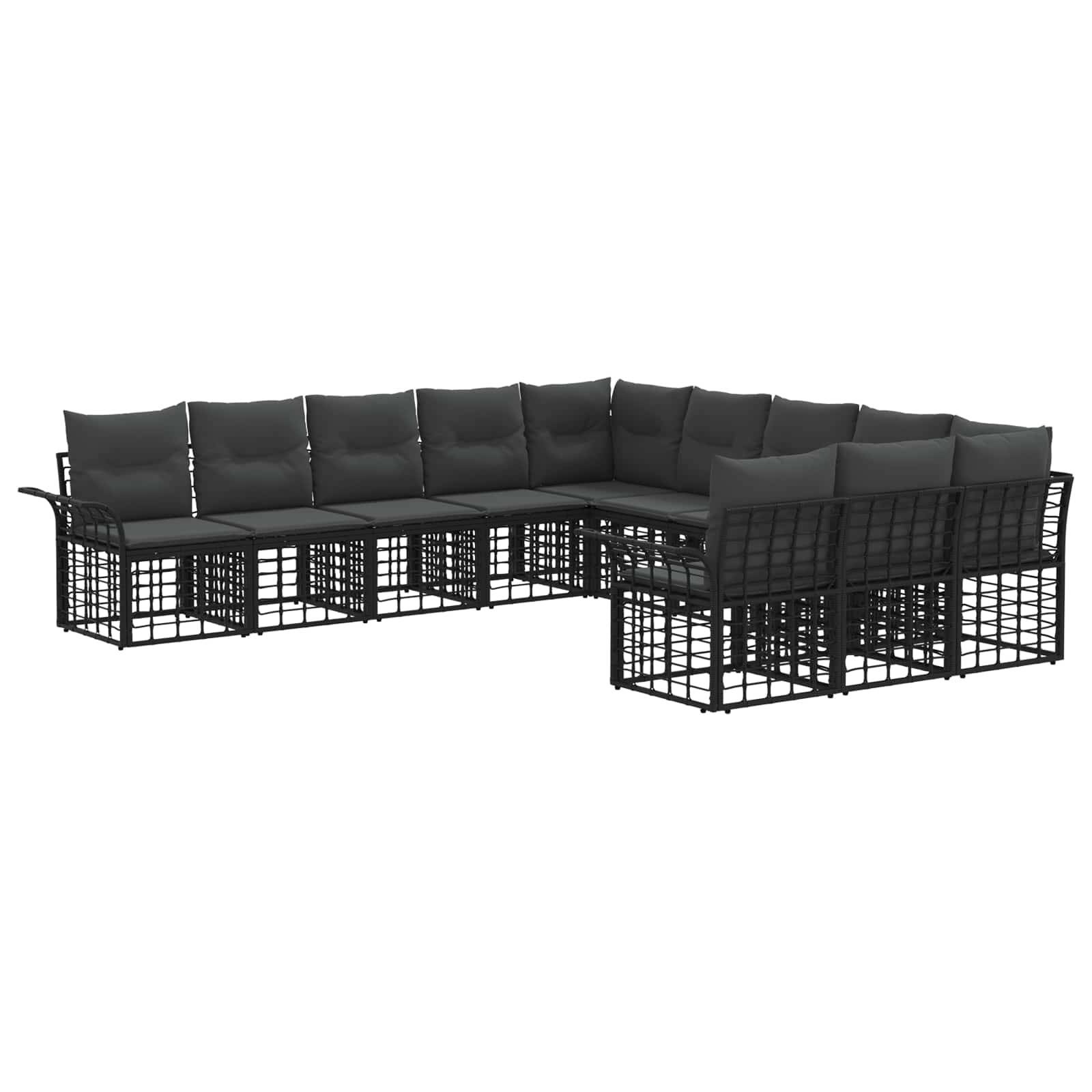 vidaXL Outdoor-Sofagarnitur 11 pcs Schwarz und Dunkelgrau Polyester