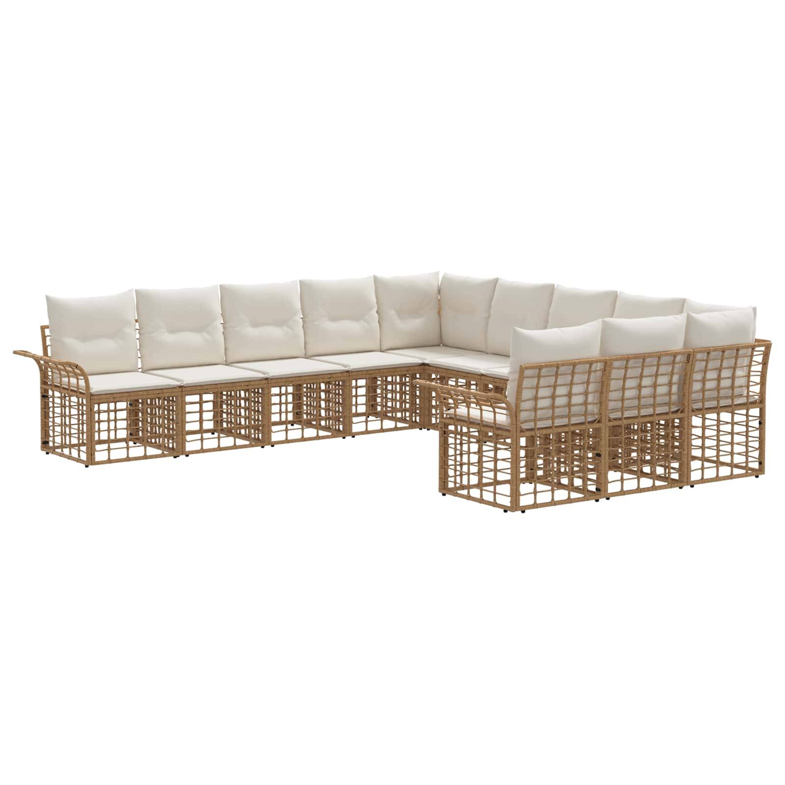 vidaXL Outdoor-Sofagarnitur 11 pcs Natürlich und Cremweiß Polyester