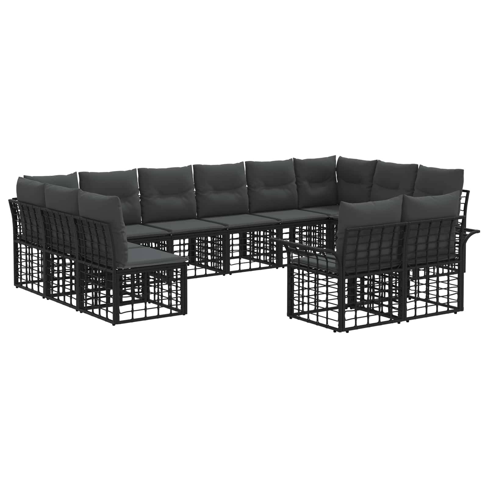 vidaXL Outdoor-Sofagarnitur 12 pcs Schwarz und Dunkelgrau Polyester