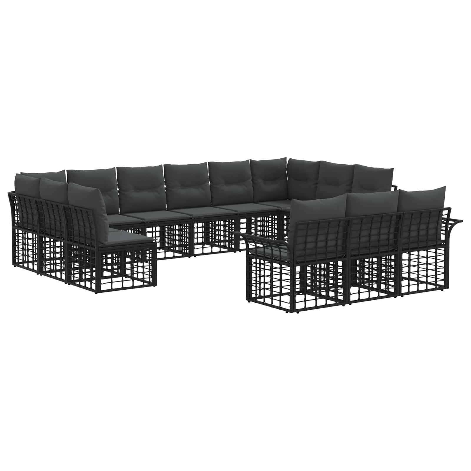 vidaXL Outdoor-Sofagarnitur 13 pcs Schwarz und Dunkelgrau Polyester