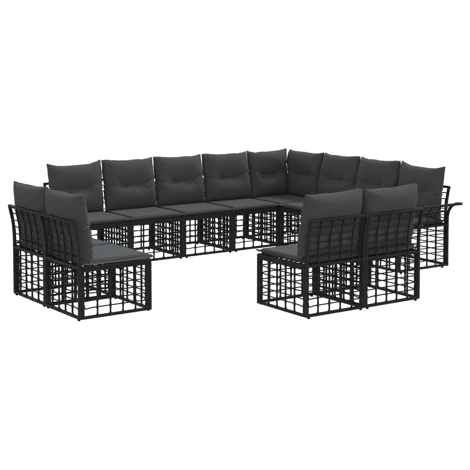 vidaXL Outdoor-Sofagarnitur 12 pcs Schwarz und Dunkelgrau Polyester