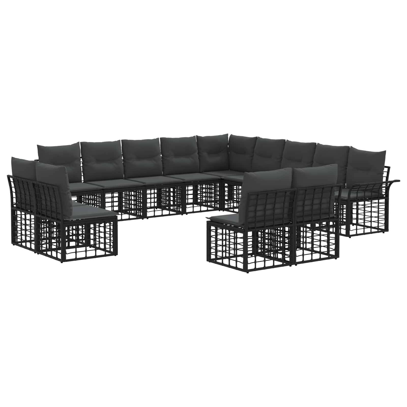 vidaXL Outdoor-Sofagarnitur 13 pcs Schwarz und Dunkelgrau Polyester