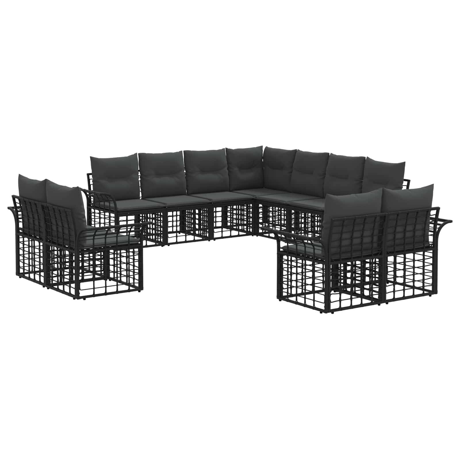 vidaXL Outdoor-Sofagarnitur 11 pcs Schwarz und Dunkelgrau Polyester