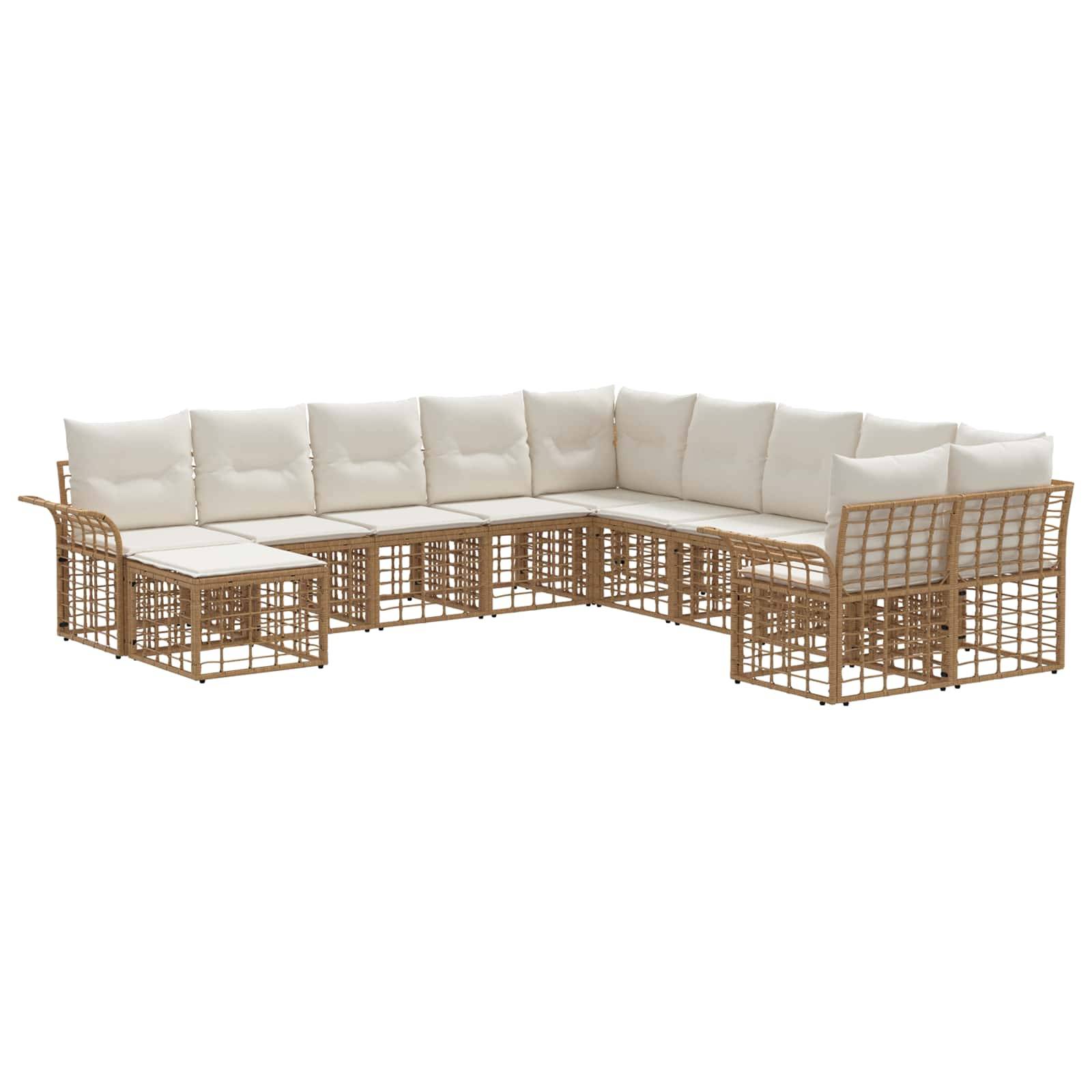 vidaXL Outdoor-Sofagarnitur 11 pcs Natürlich und Cremweiß Polyester