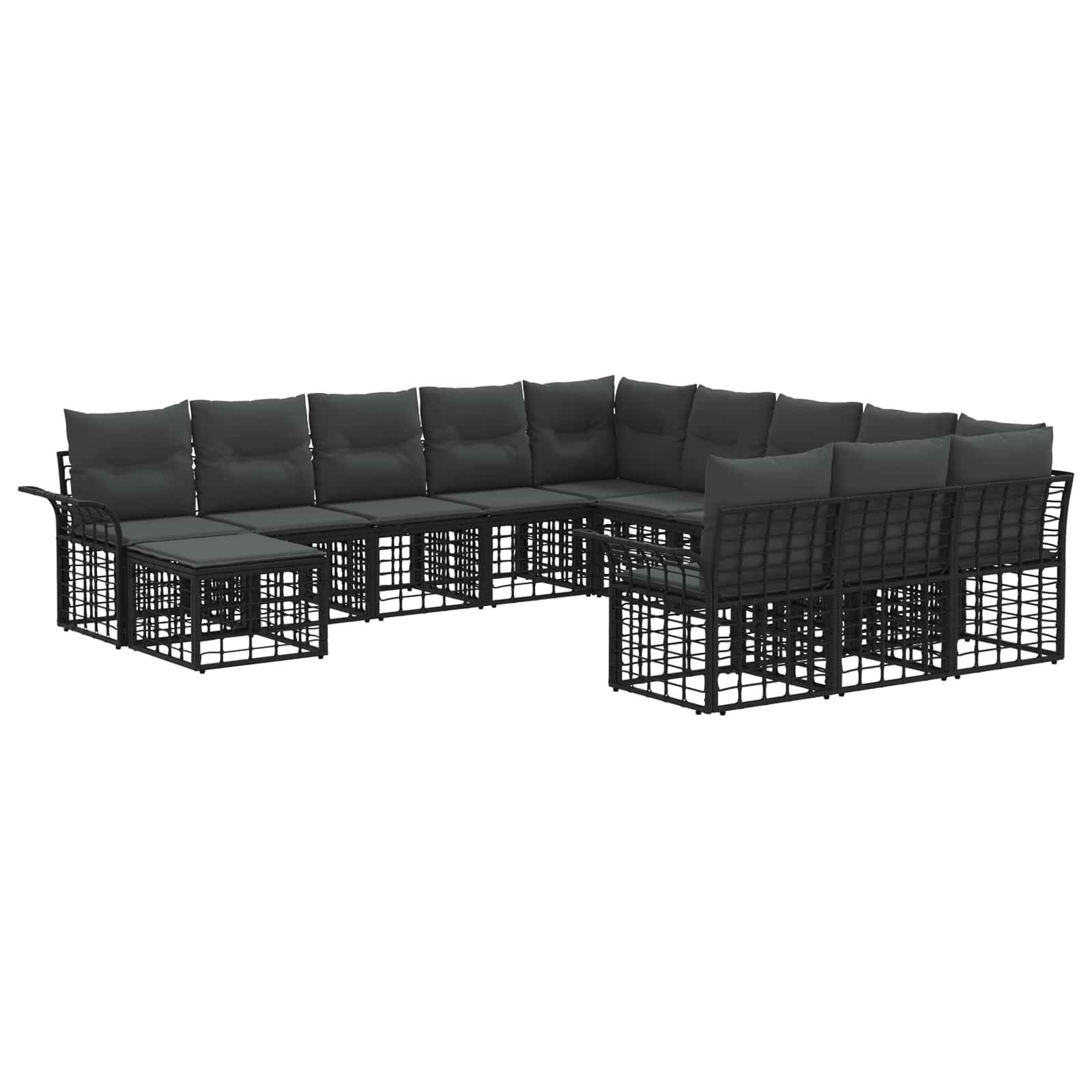 vidaXL Gartensofa-set 12 pcs Schwarz und Dunkelgrau Poly-Rattan