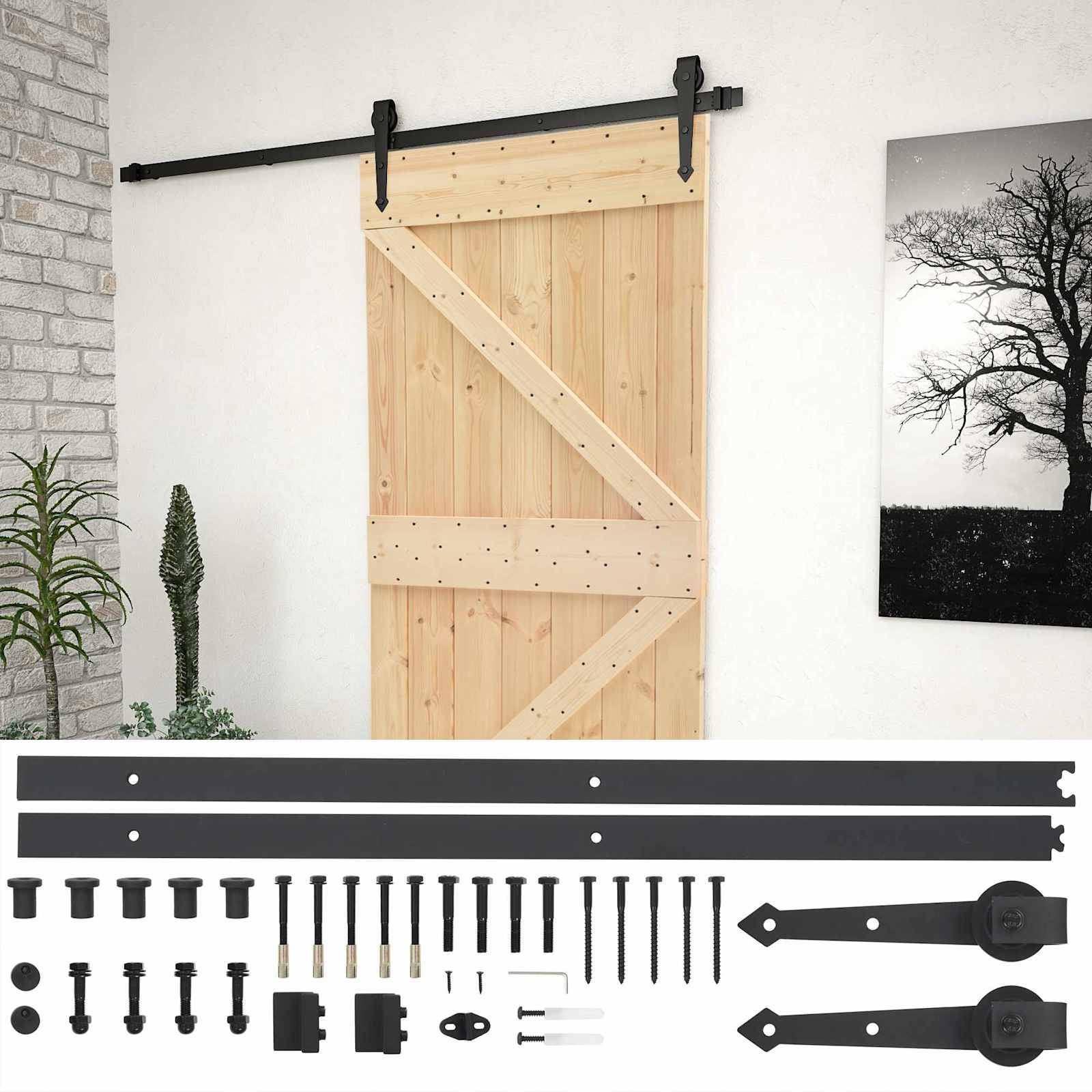 vidaXL Schiebetür Natürlich und Schwarz 80 x 210 cm